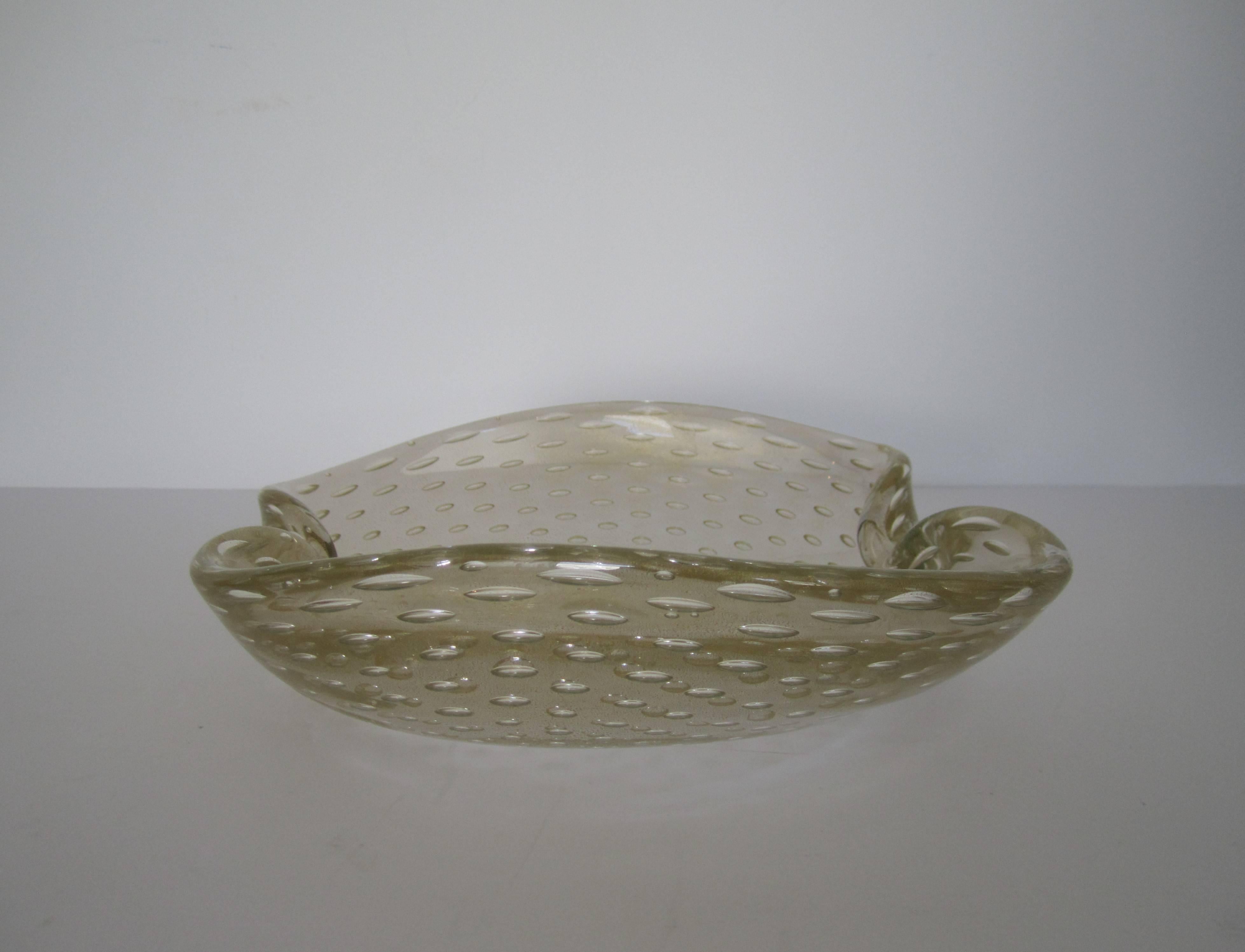 Vintage Seguso Italian Murano Clear with Gold Italian Art Glass Bowl, 1960s 3