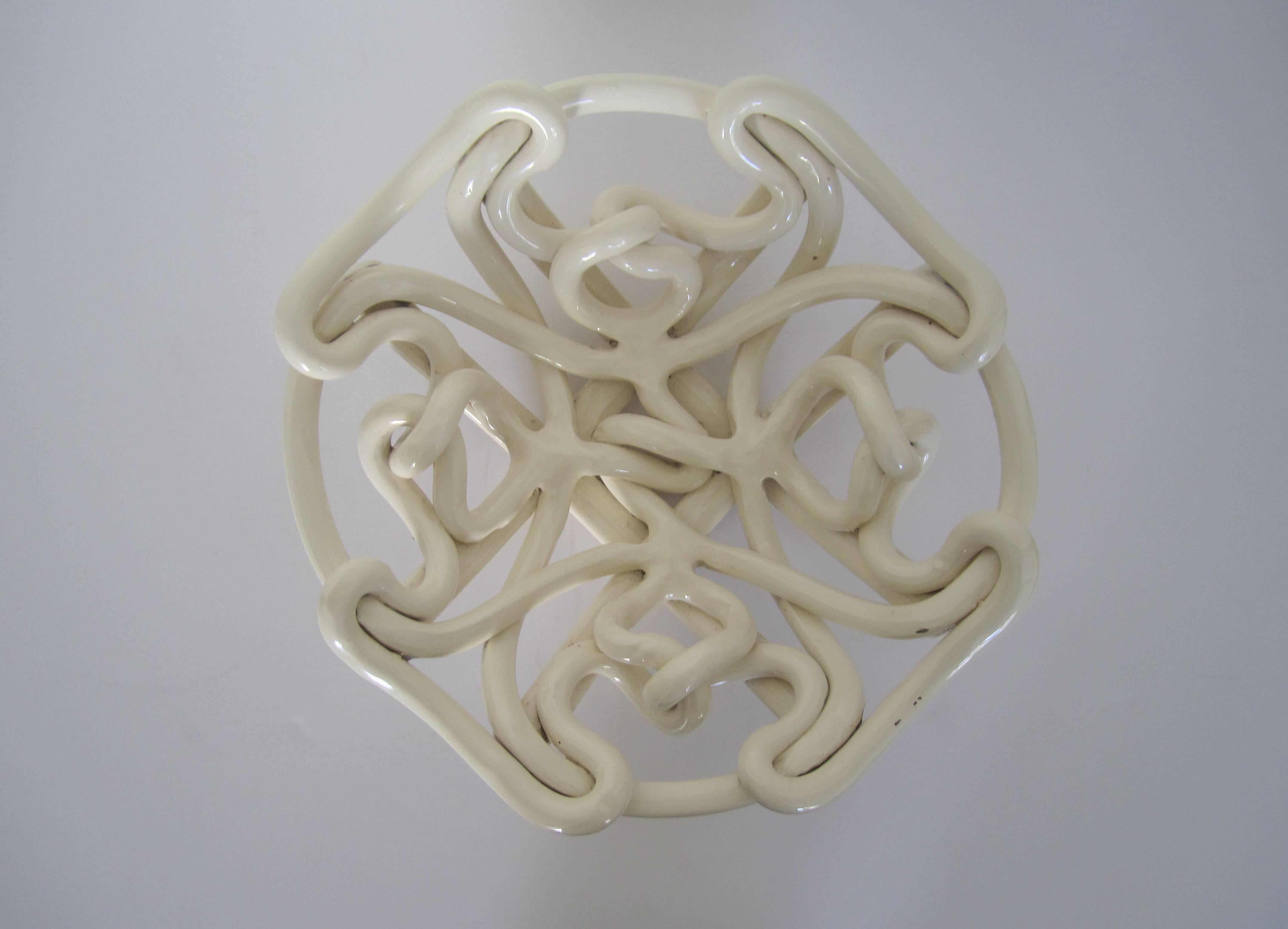 Cuenco centro de mesa de cerámica de mimbre tejida blanca Desconocido en venta