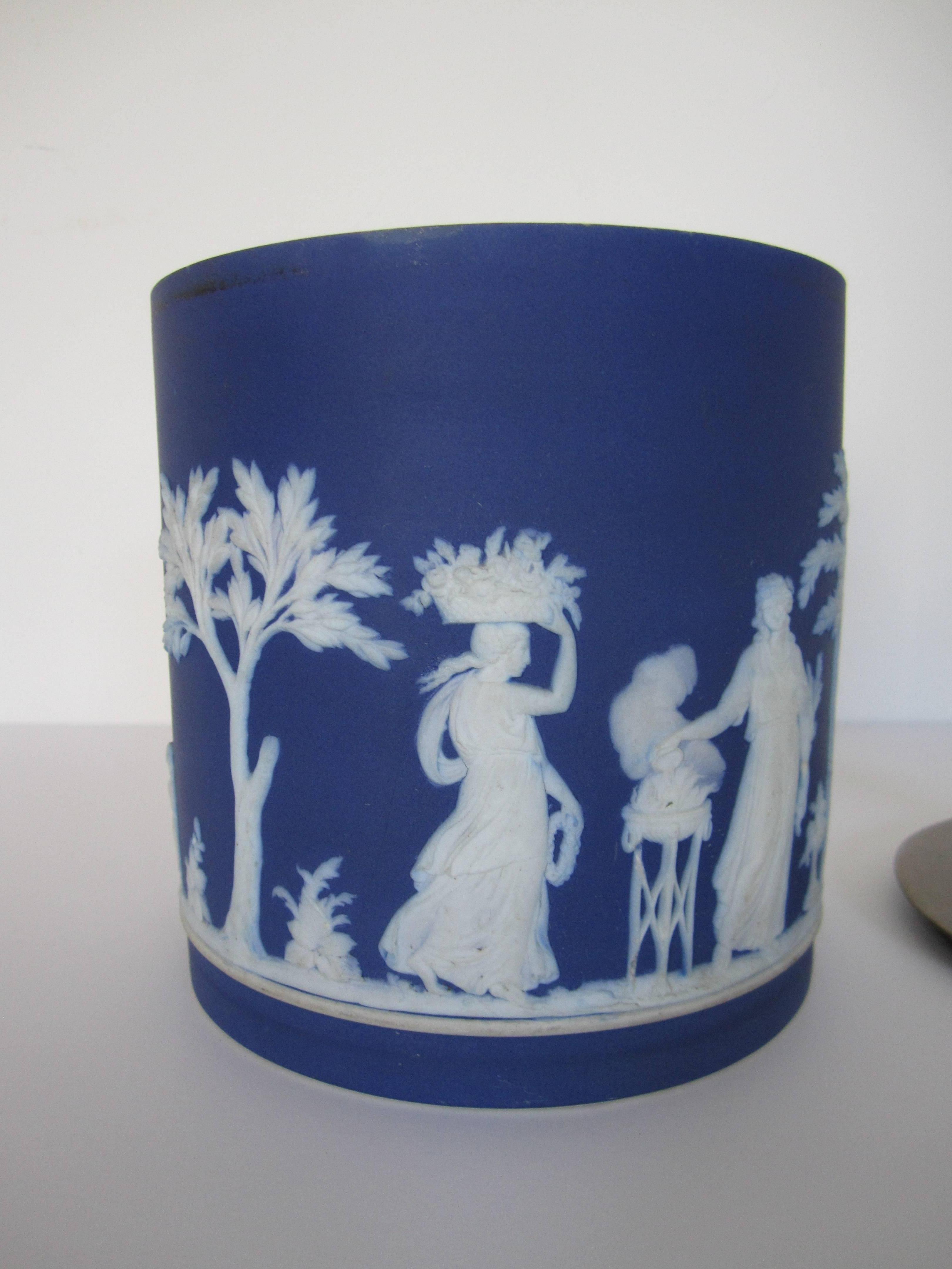 Plated Antique Wedgwood Jasperware Blue, White and Sterling Silver Vessel, England