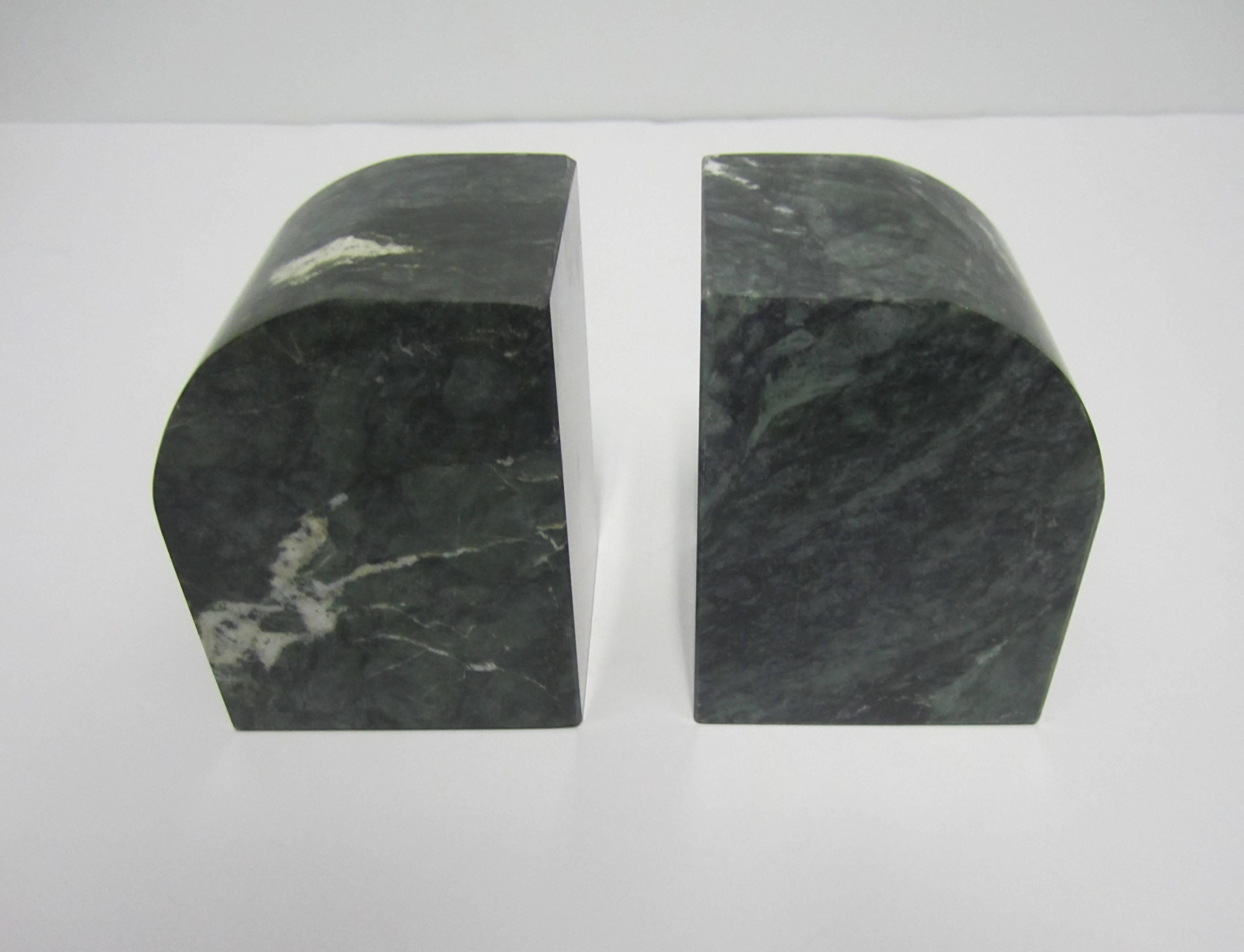 Late 20th Century Italian '70s Modern Green and White Marble Bookends