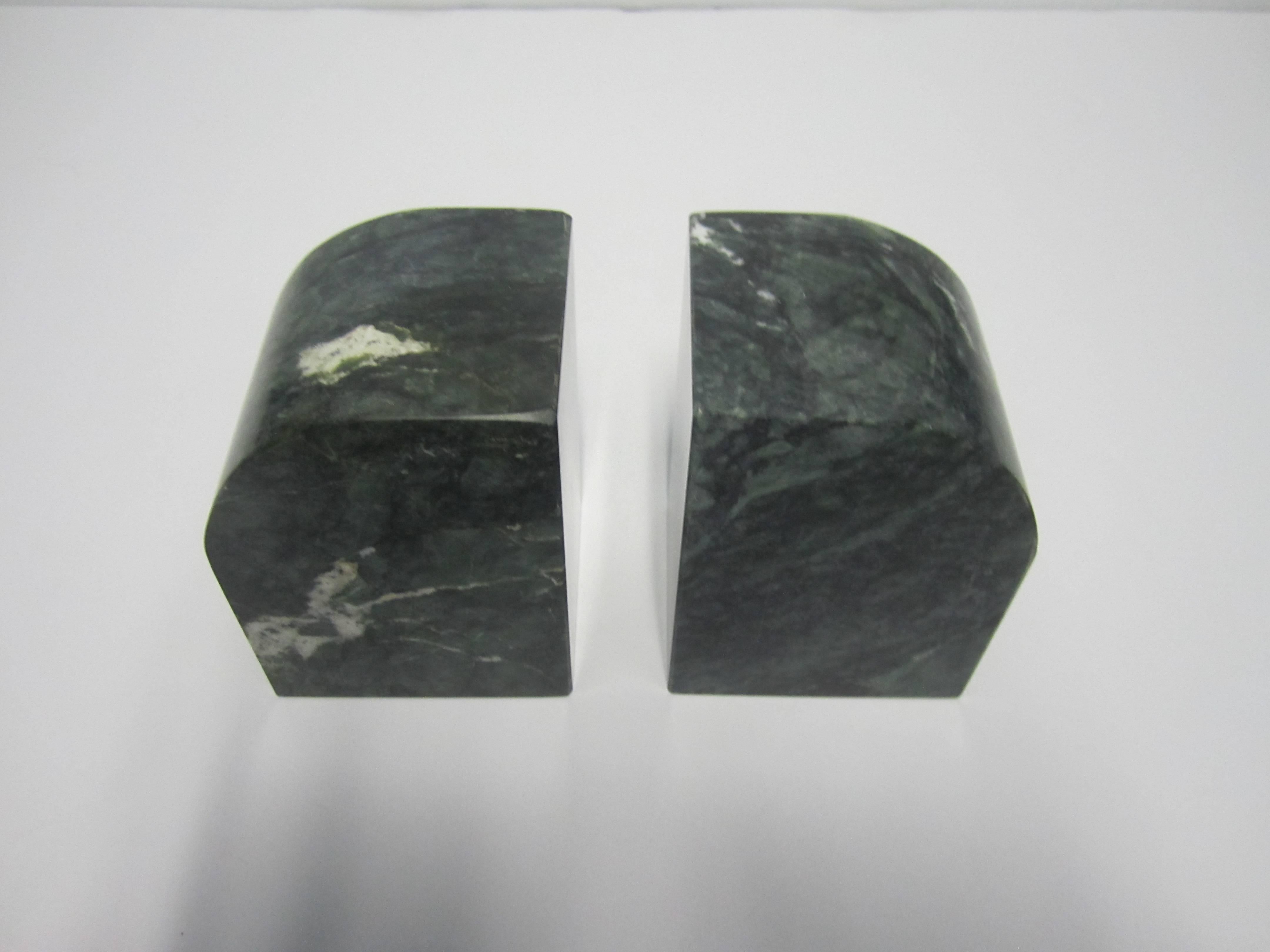 Italian '70s Modern Green and White Marble Bookends 3