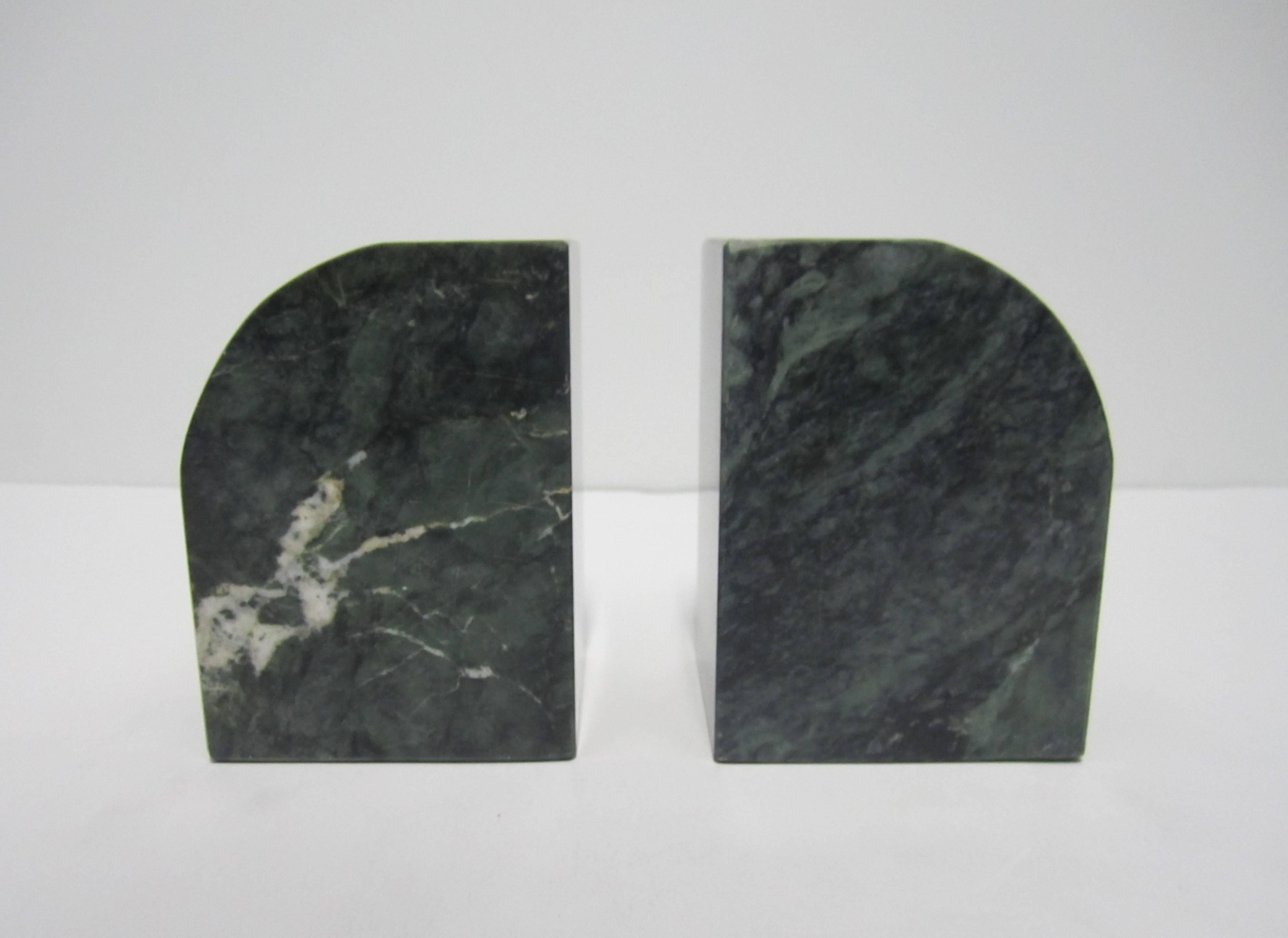 Post-Modern Italian '70s Modern Green and White Marble Bookends