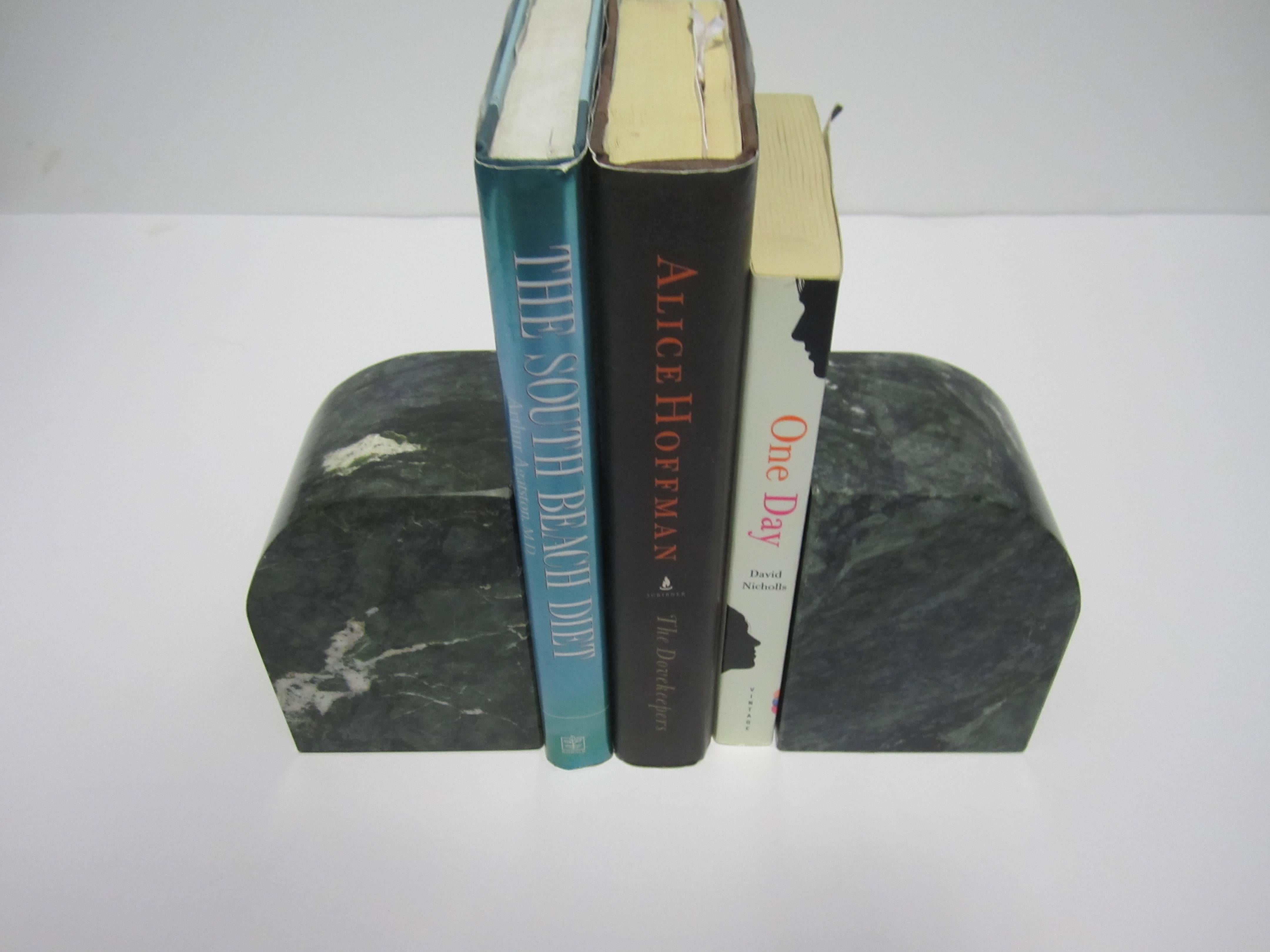 Italian '70s Modern Green and White Marble Bookends 1