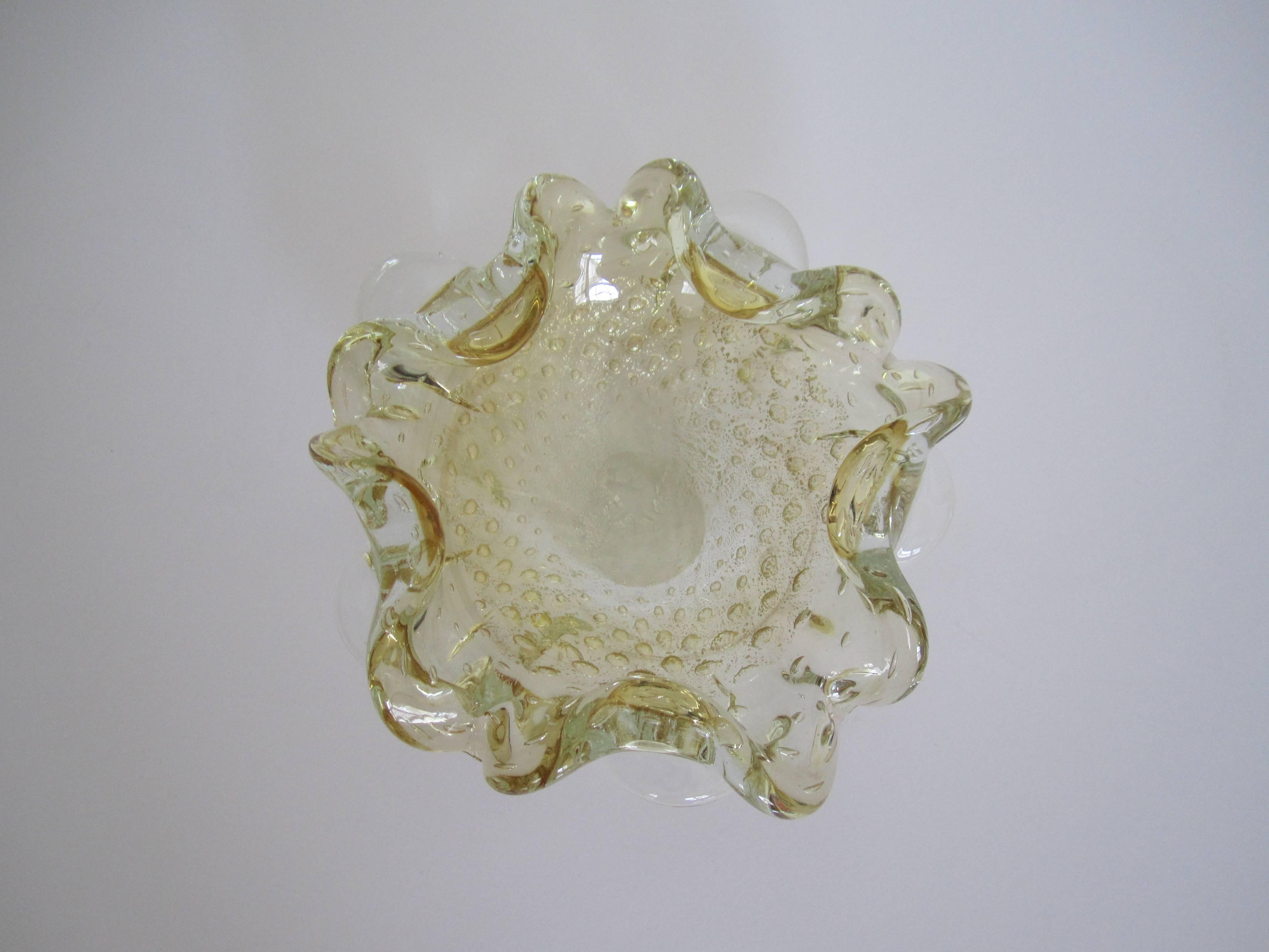 Midcentury Italian Murano Clear and Yellow Art Glass Bowl In Good Condition In New York, NY