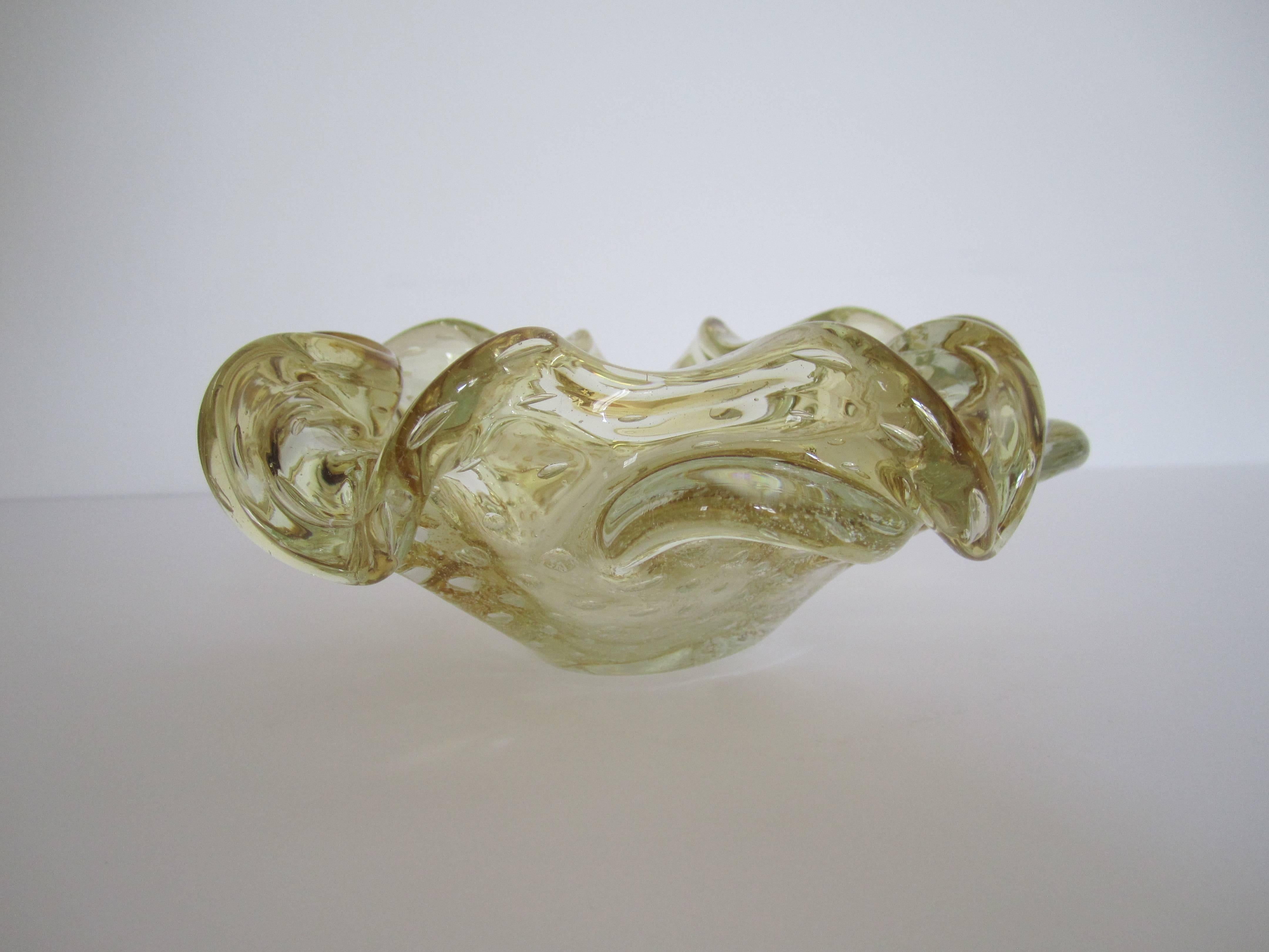 Mid-20th Century Midcentury Italian Murano Clear and Yellow Art Glass Bowl