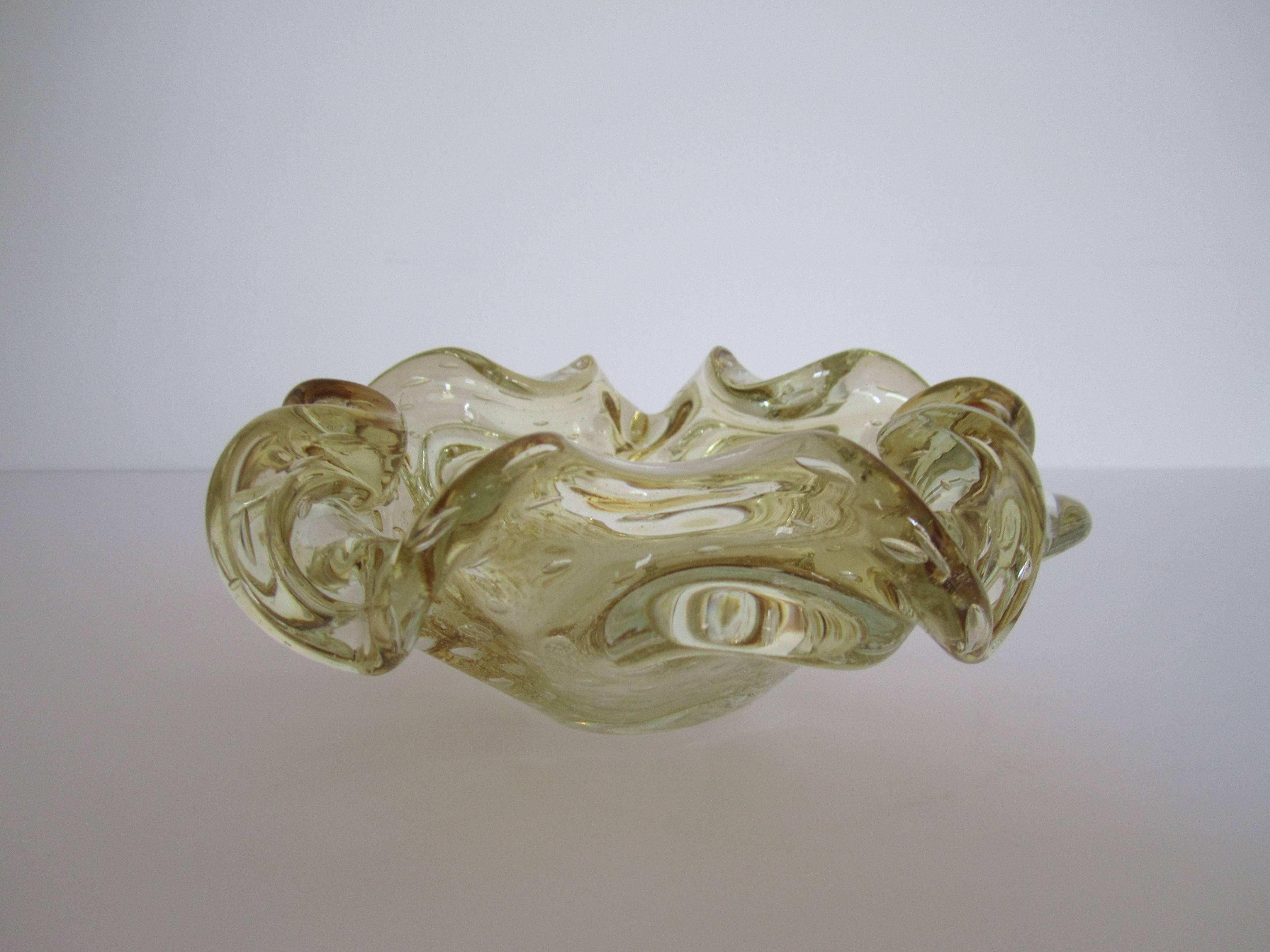 Murano Glass Midcentury Italian Murano Clear and Yellow Art Glass Bowl