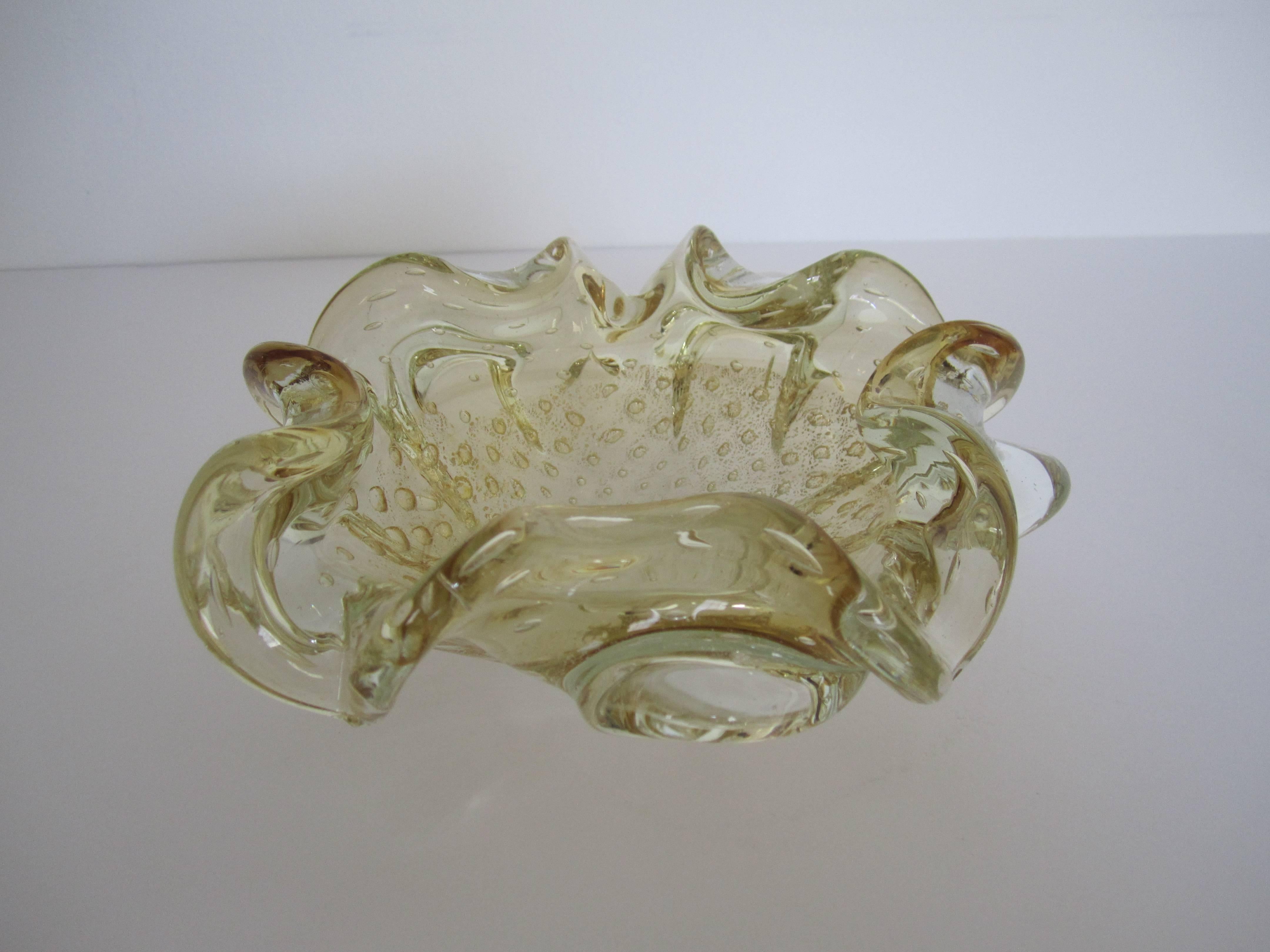 Midcentury Italian Murano Clear and Yellow Art Glass Bowl 1