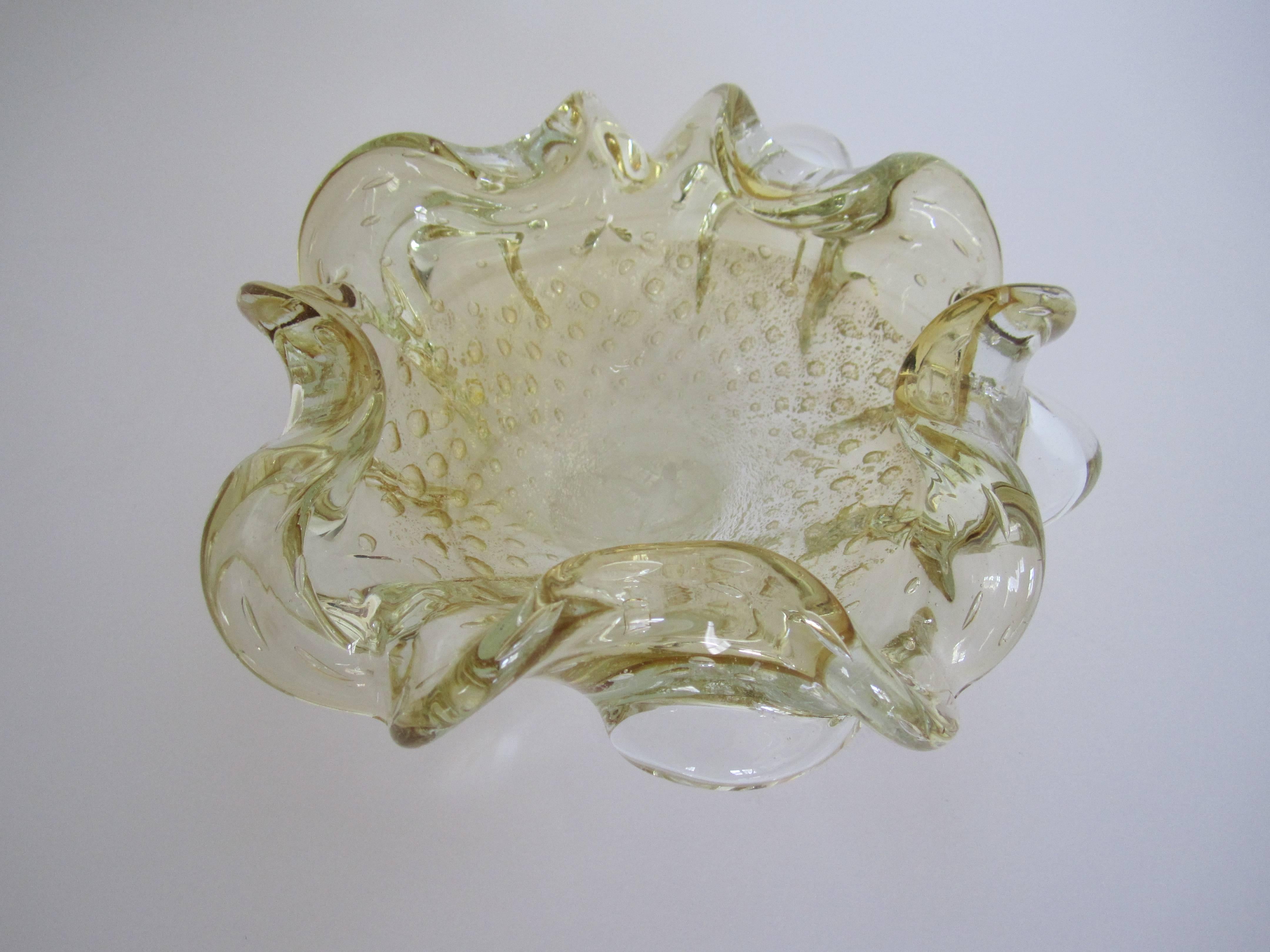 Midcentury Italian Murano Clear and Yellow Art Glass Bowl 3