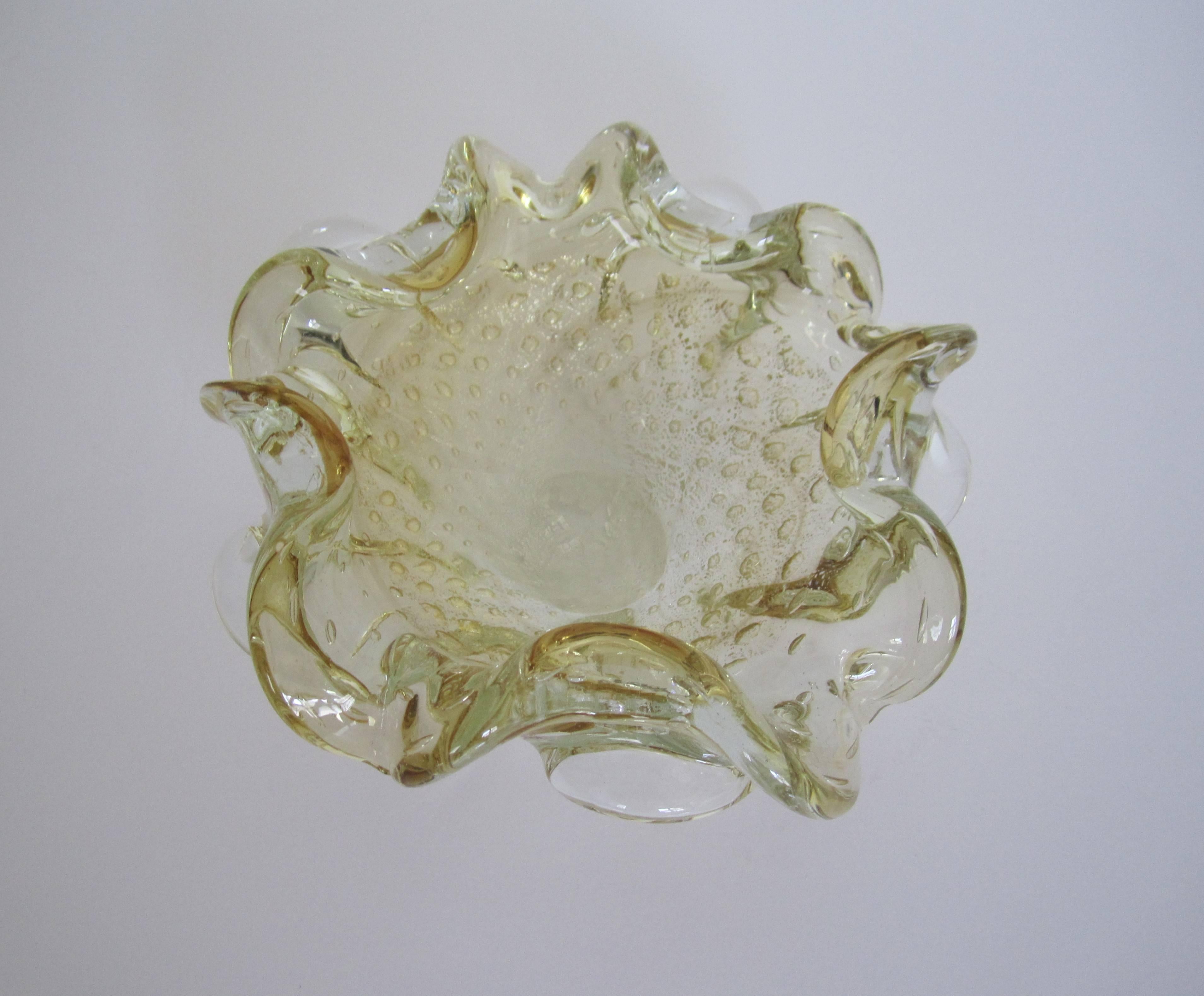 Midcentury Italian Murano Clear and Yellow Art Glass Bowl 4