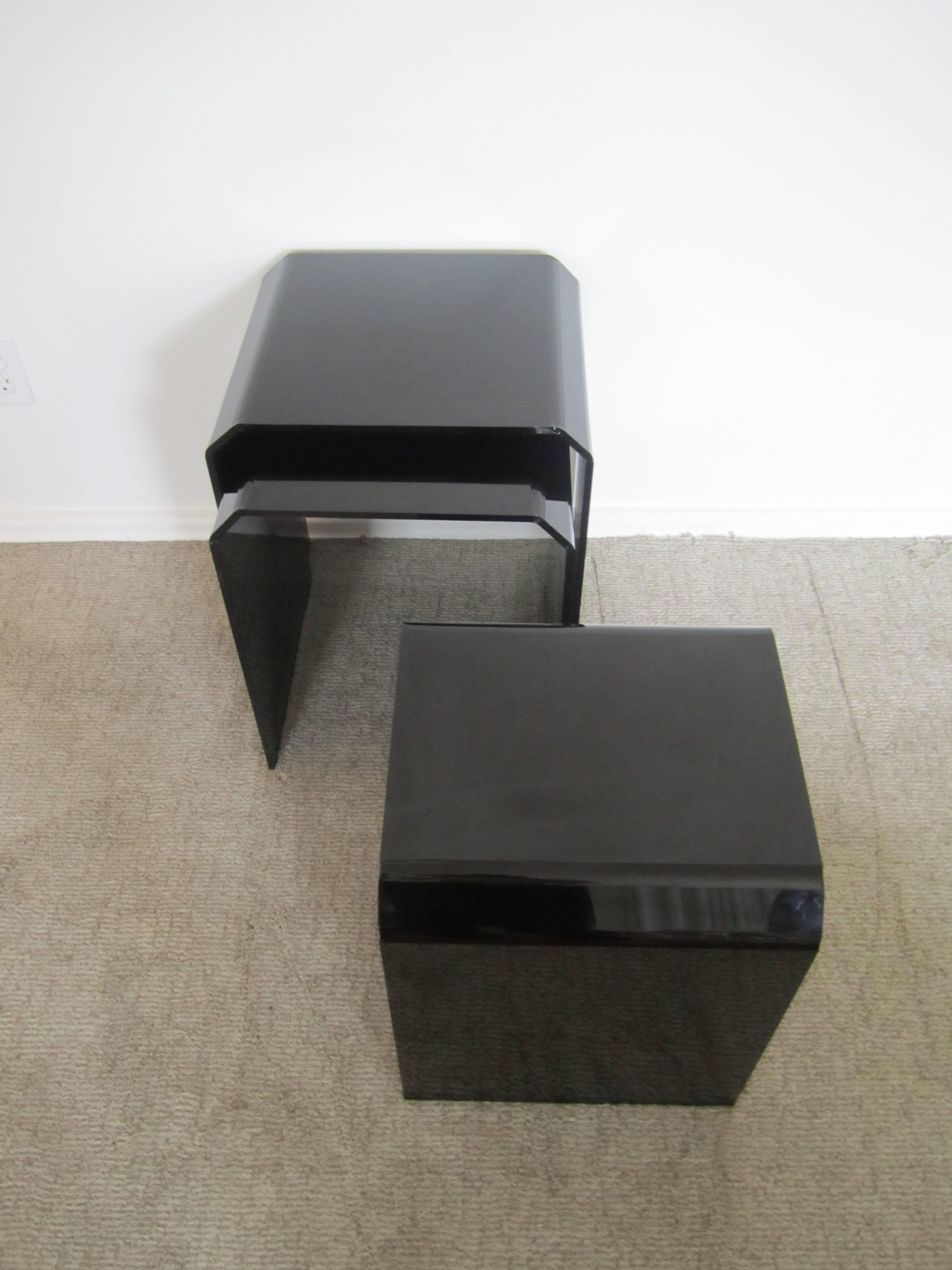 Modern Black Lucite Style Nesting Tables with Tapered Corners 3