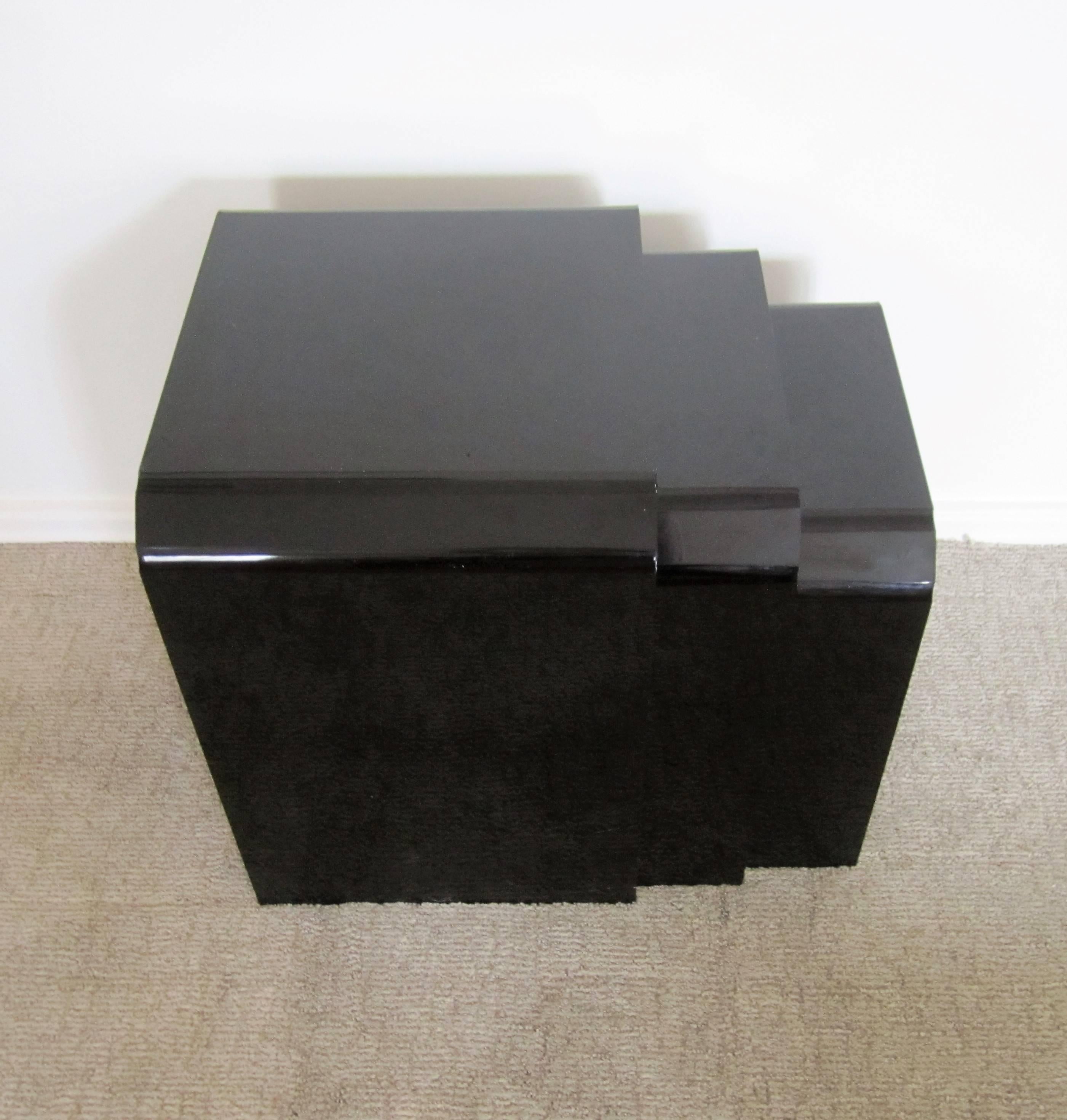 Modern Black Lucite Style Nesting Tables with Tapered Corners 4
