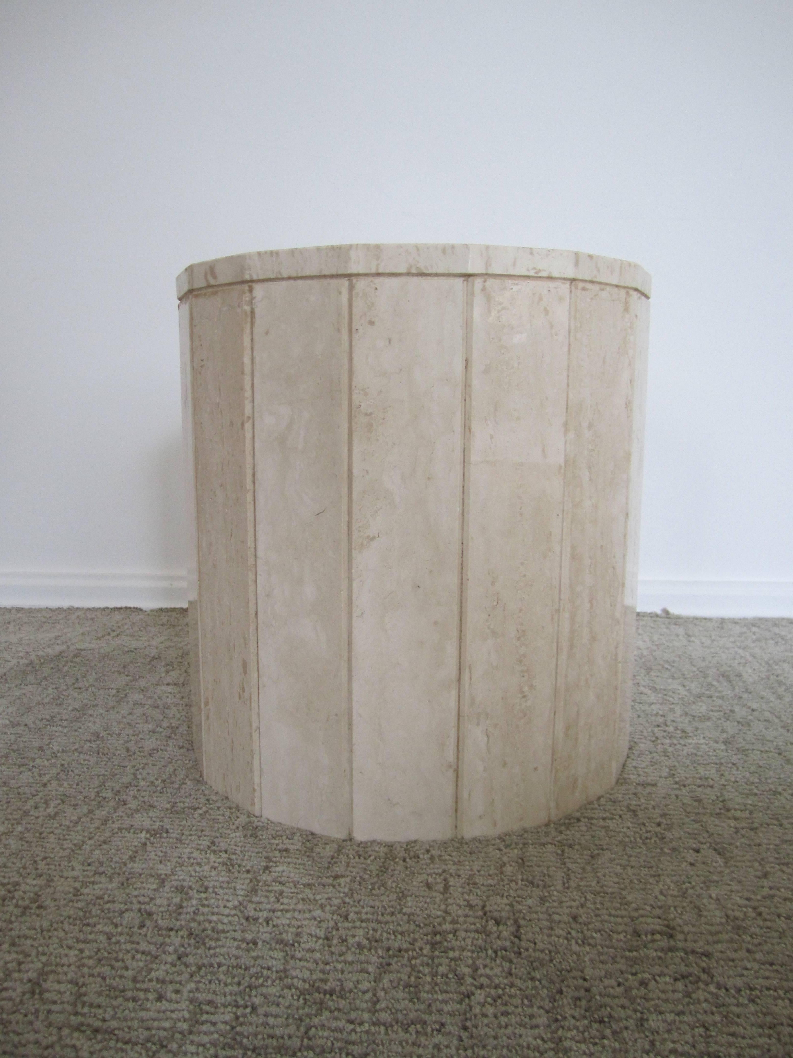 Italian Travertine Marble Modern Round Pedestal Side Table 2