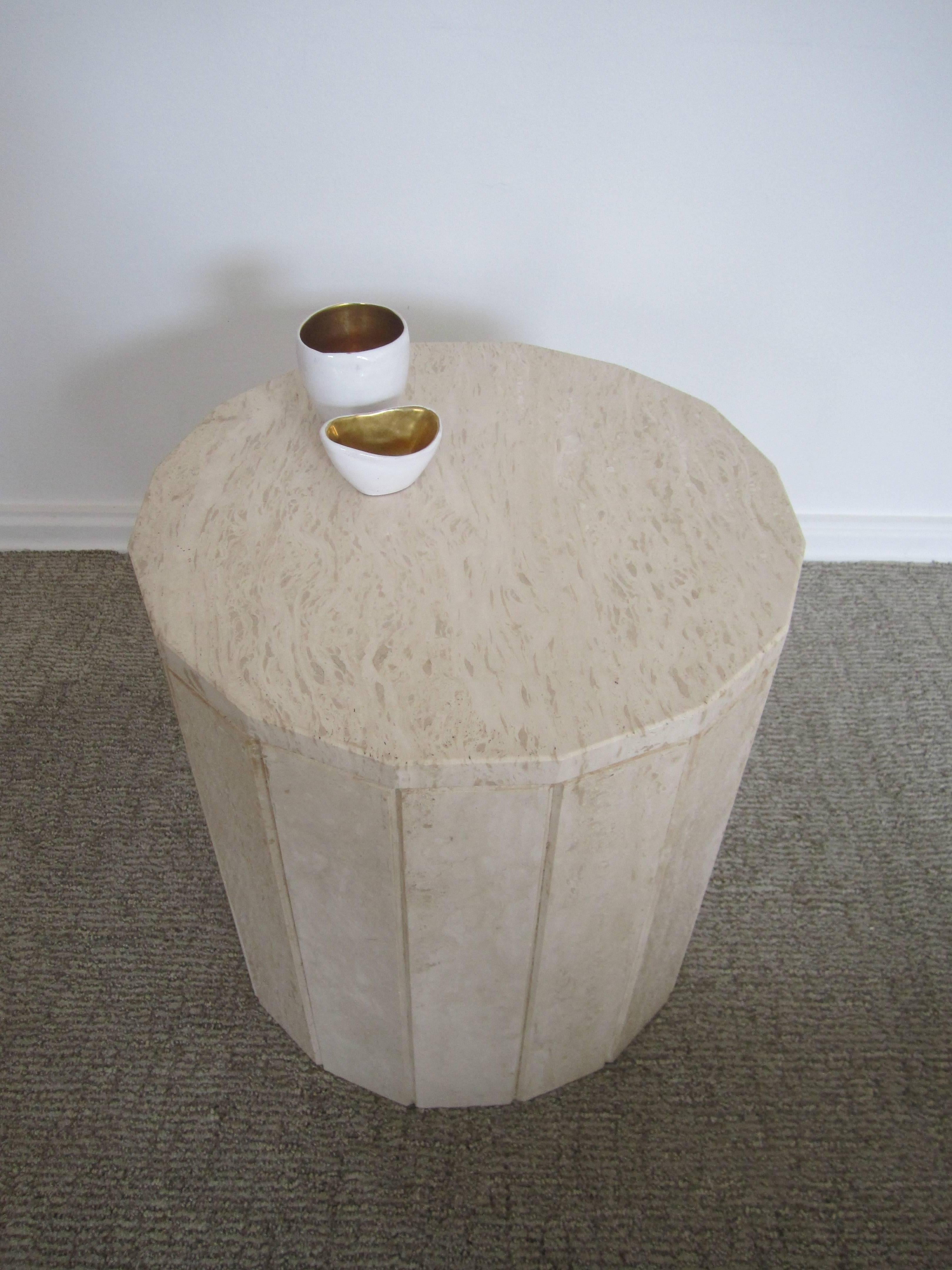 Italian Travertine Marble Modern Round Pedestal Side Table 7