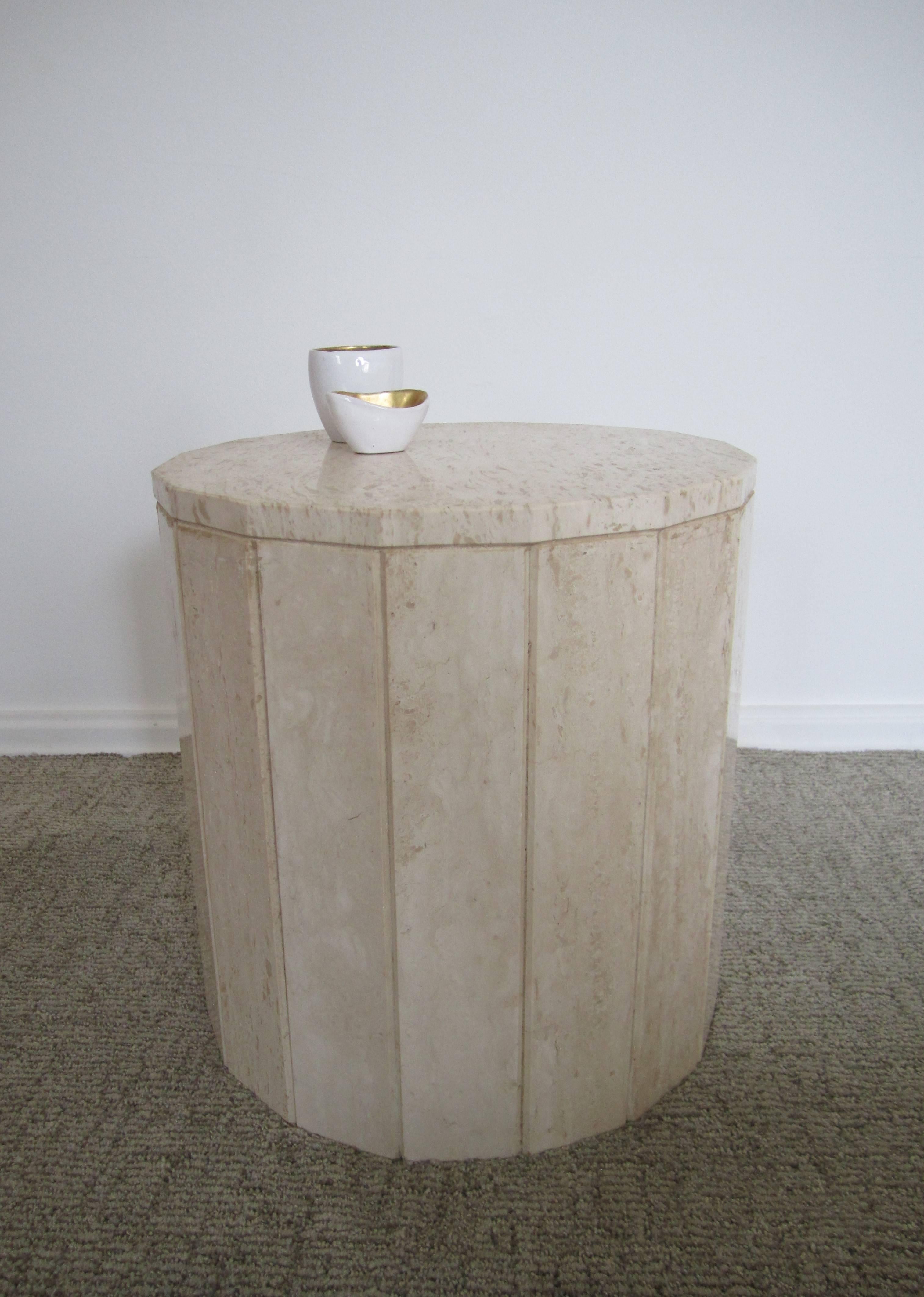 Italian Travertine Marble Modern Round Pedestal Side Table 6