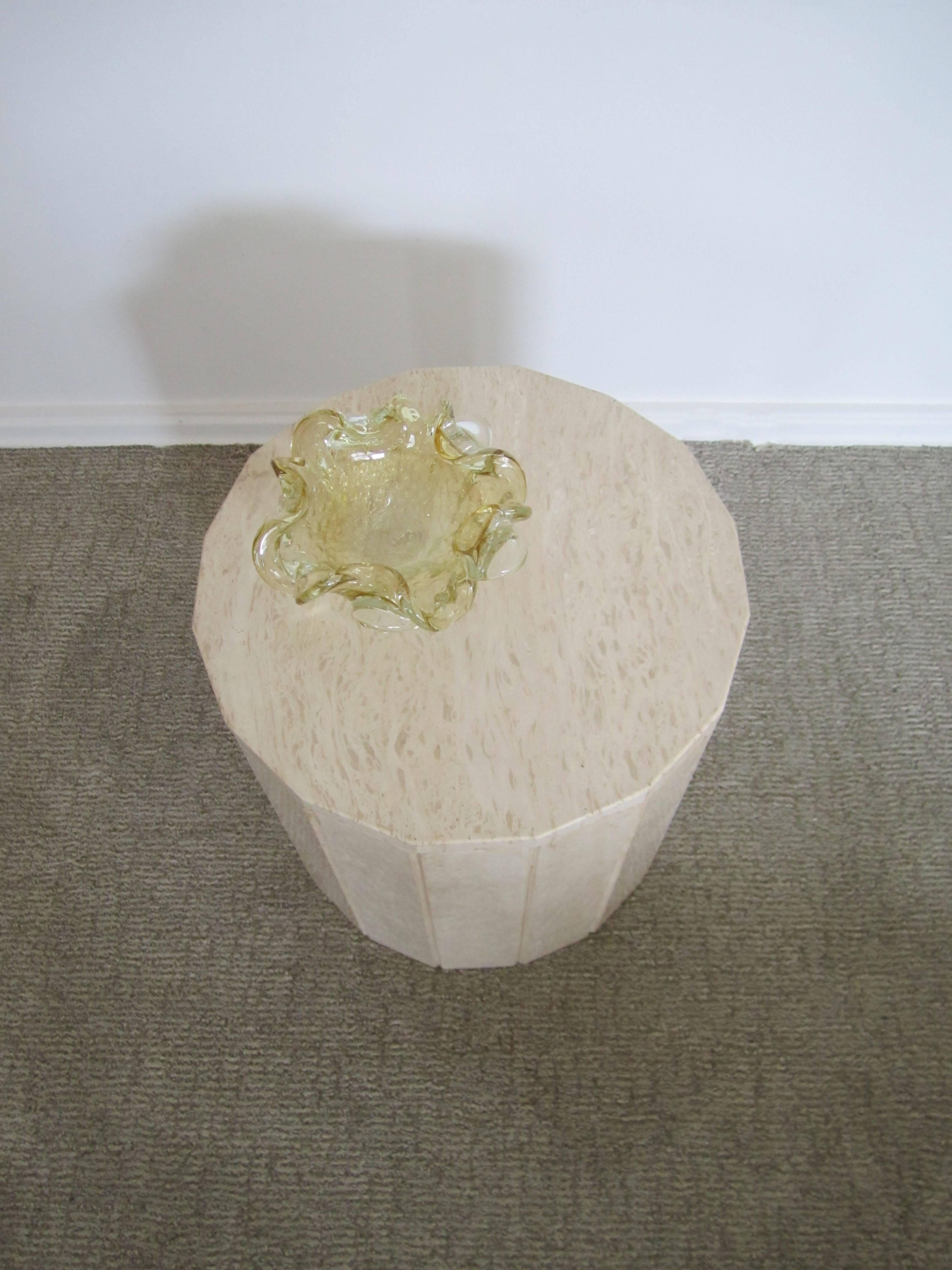 Late 20th Century Italian Travertine Marble Modern Round Pedestal Side Table