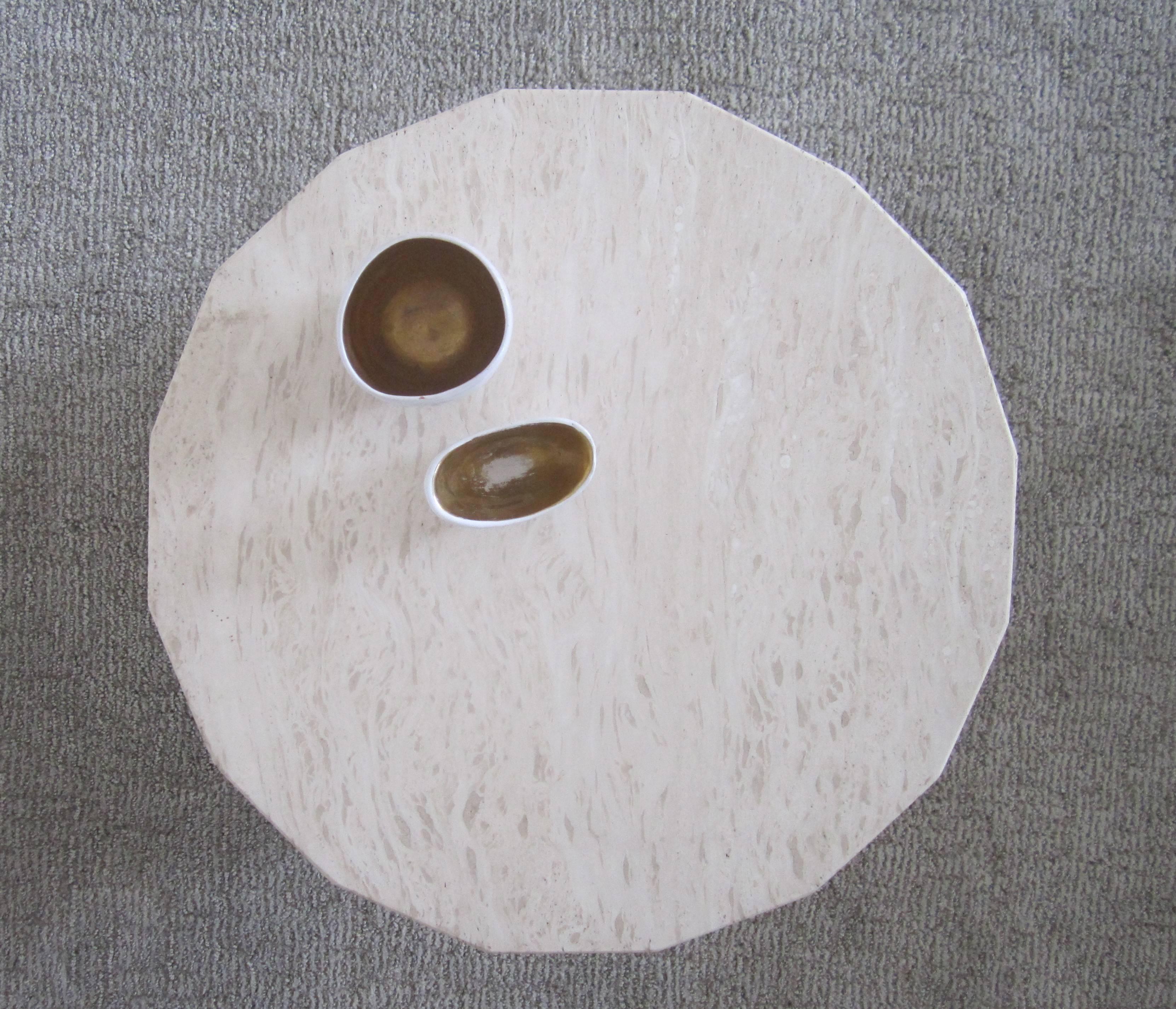 Italian Travertine Marble Modern Round Pedestal Side Table 8