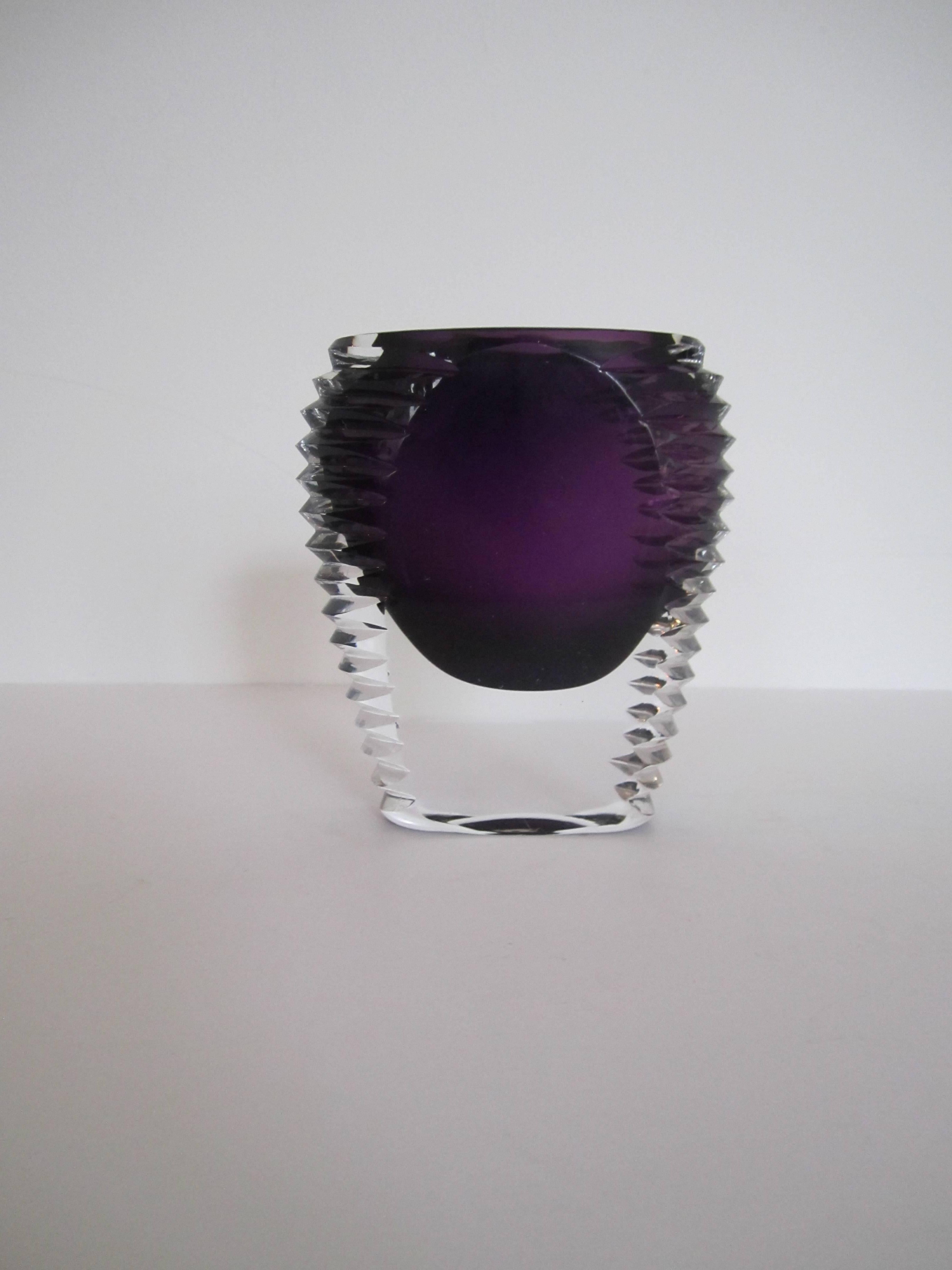 20th Century European Amethyst Purple and Clear Art Glass Vase