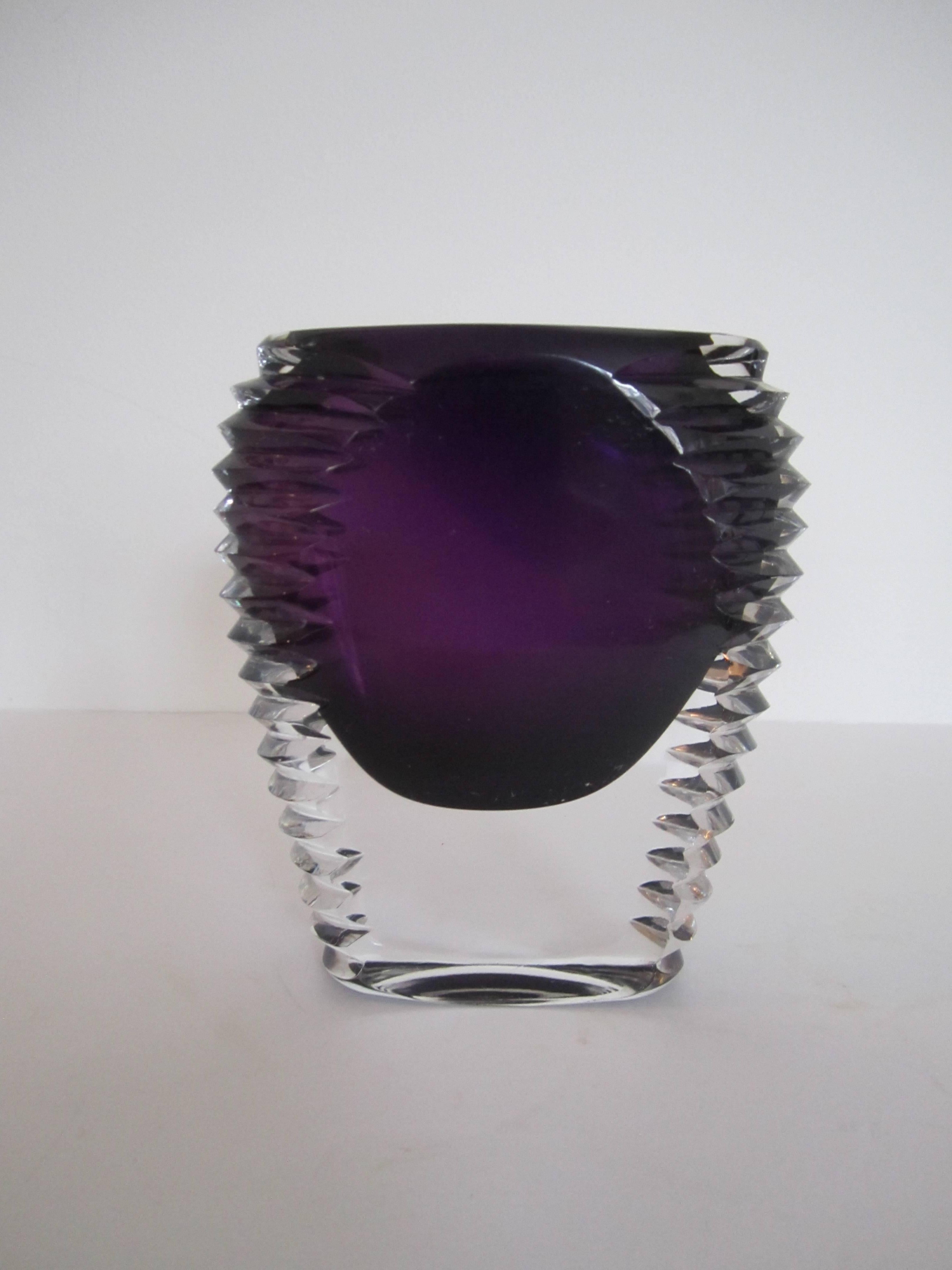 European Amethyst Purple and Clear Art Glass Vase 4