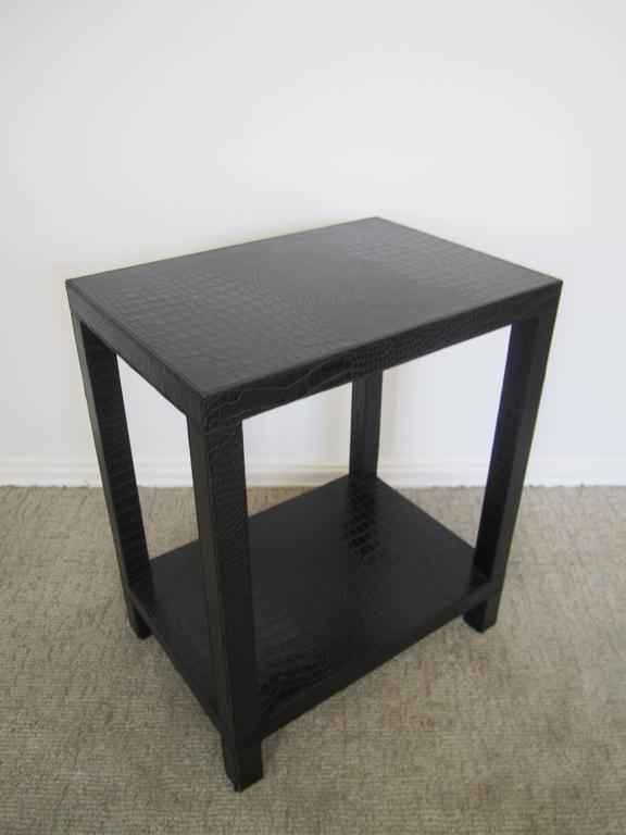French Black Leather End Table For Sale at 1stdibs