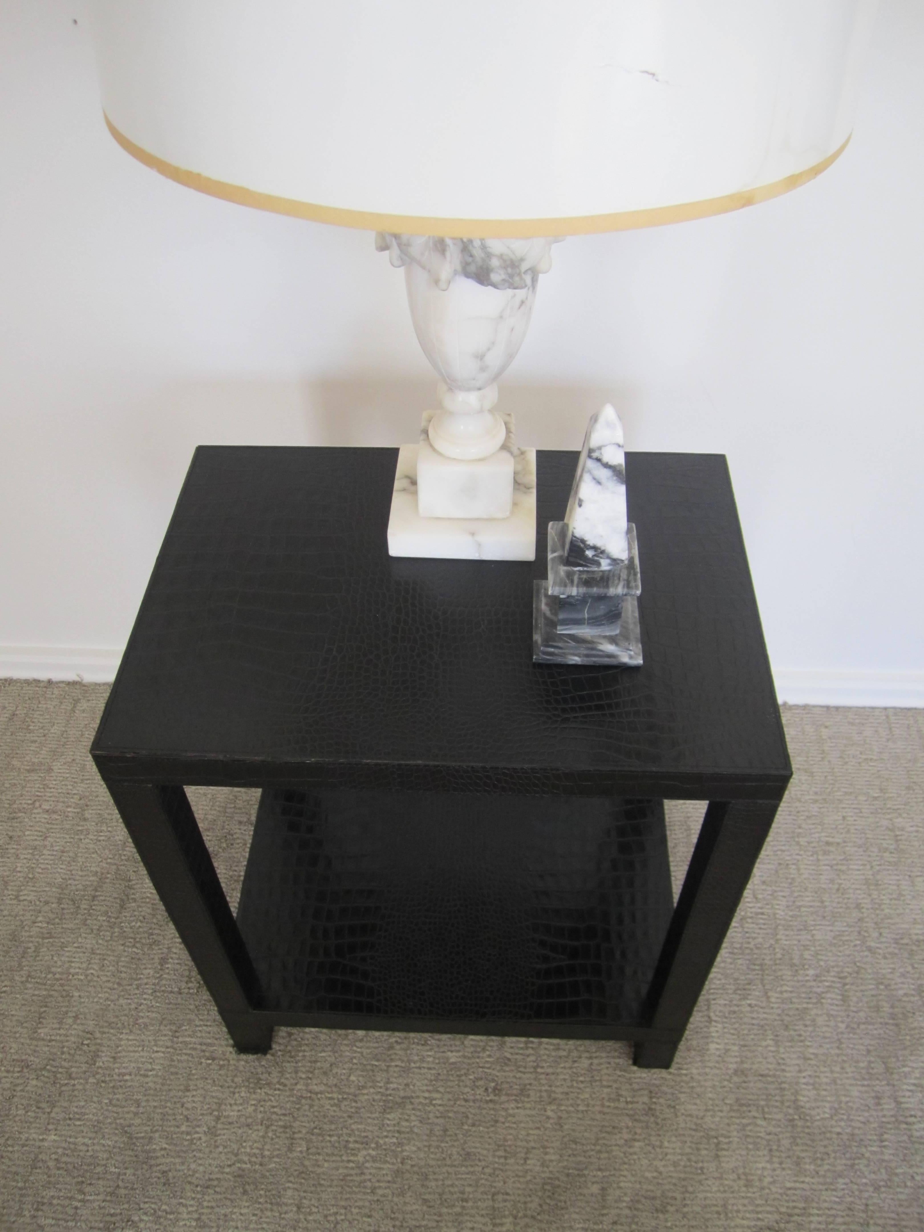 20th Century French Modern Black Leather End or Nightstand Table