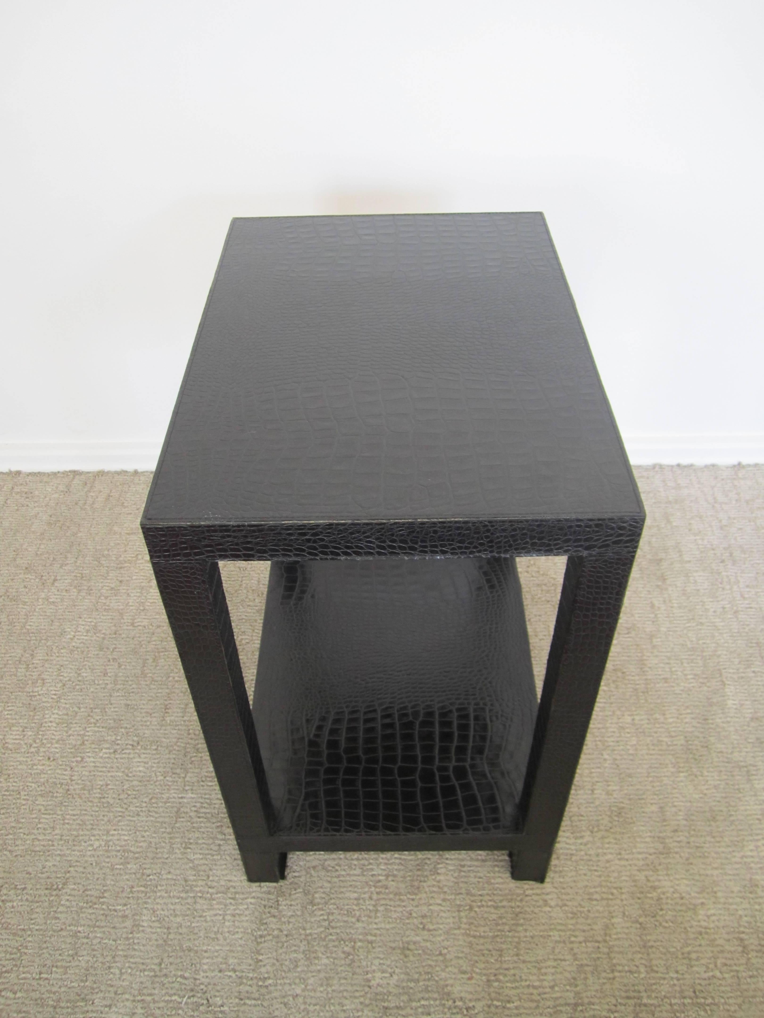 French Modern Black Leather End or Nightstand Table 5
