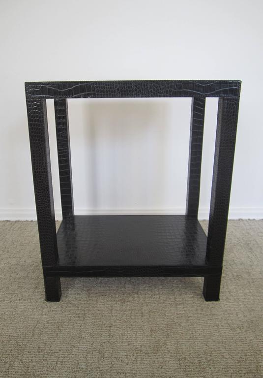 French Black Leather End Table For Sale at 1stdibs