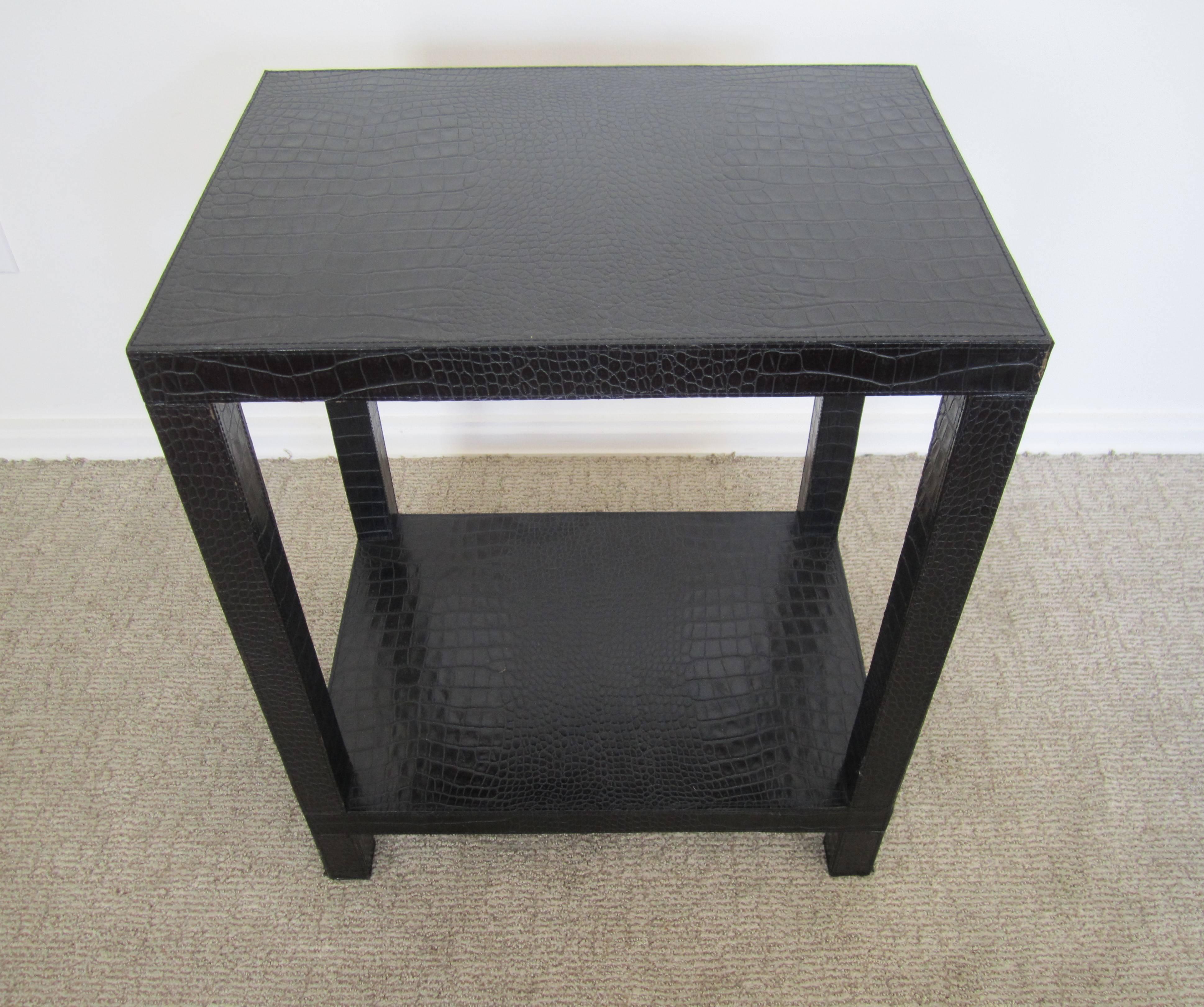 French Modern Black Leather End or Nightstand Table In Good Condition In New York, NY