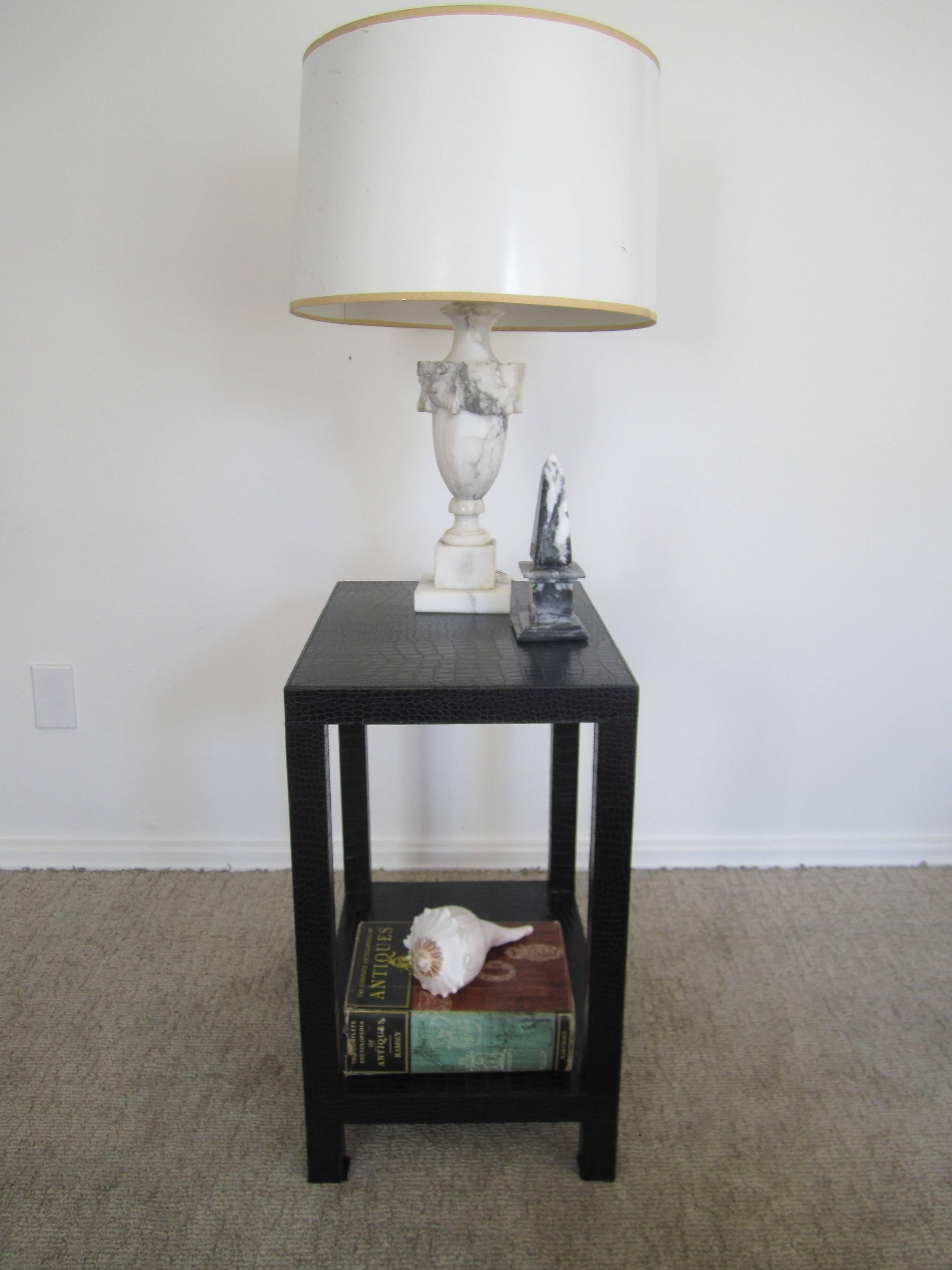 French Modern Black Leather End or Nightstand Table 1