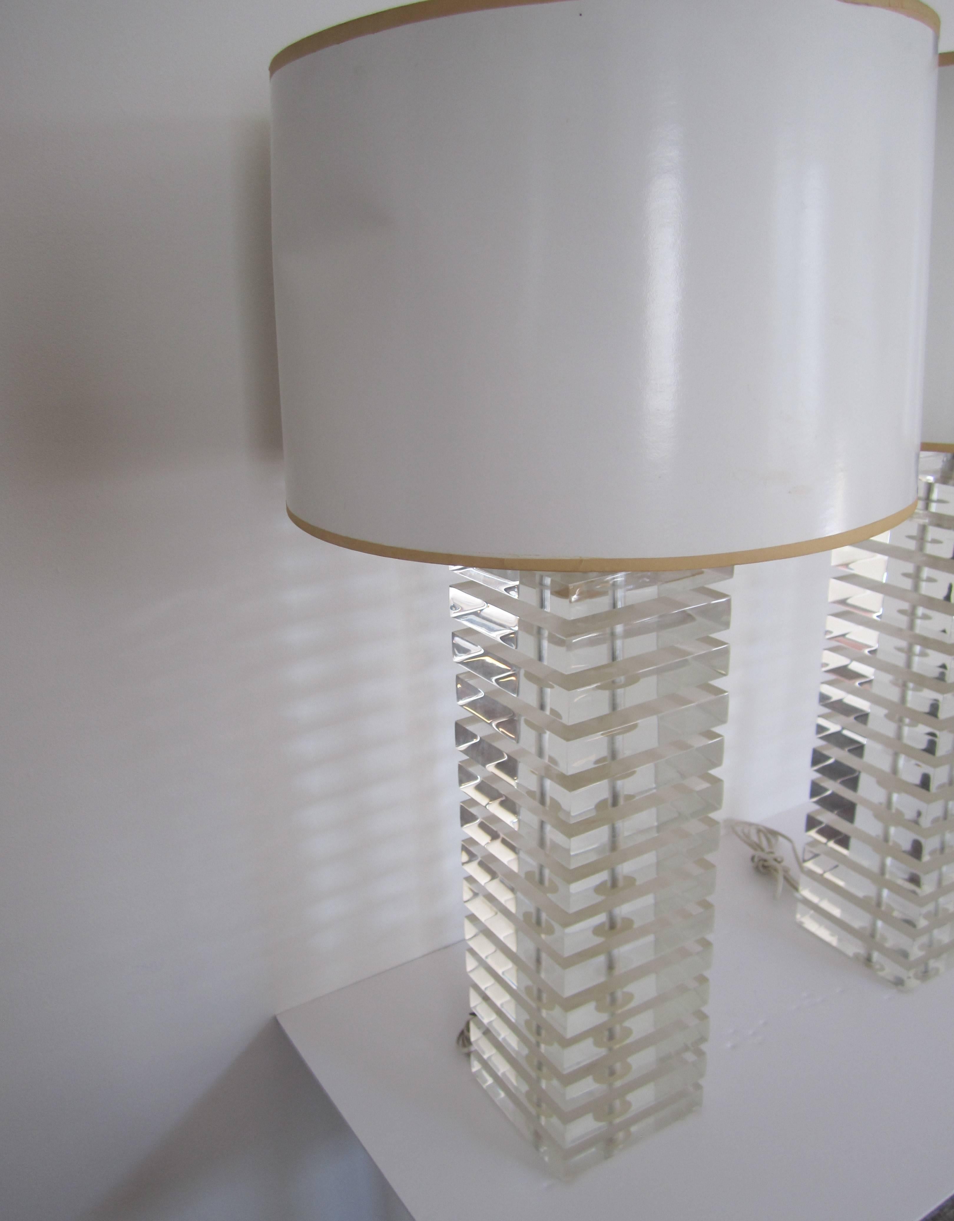 Post-Modern Designer Lucite Table Lamps by George Bullitt, Pair