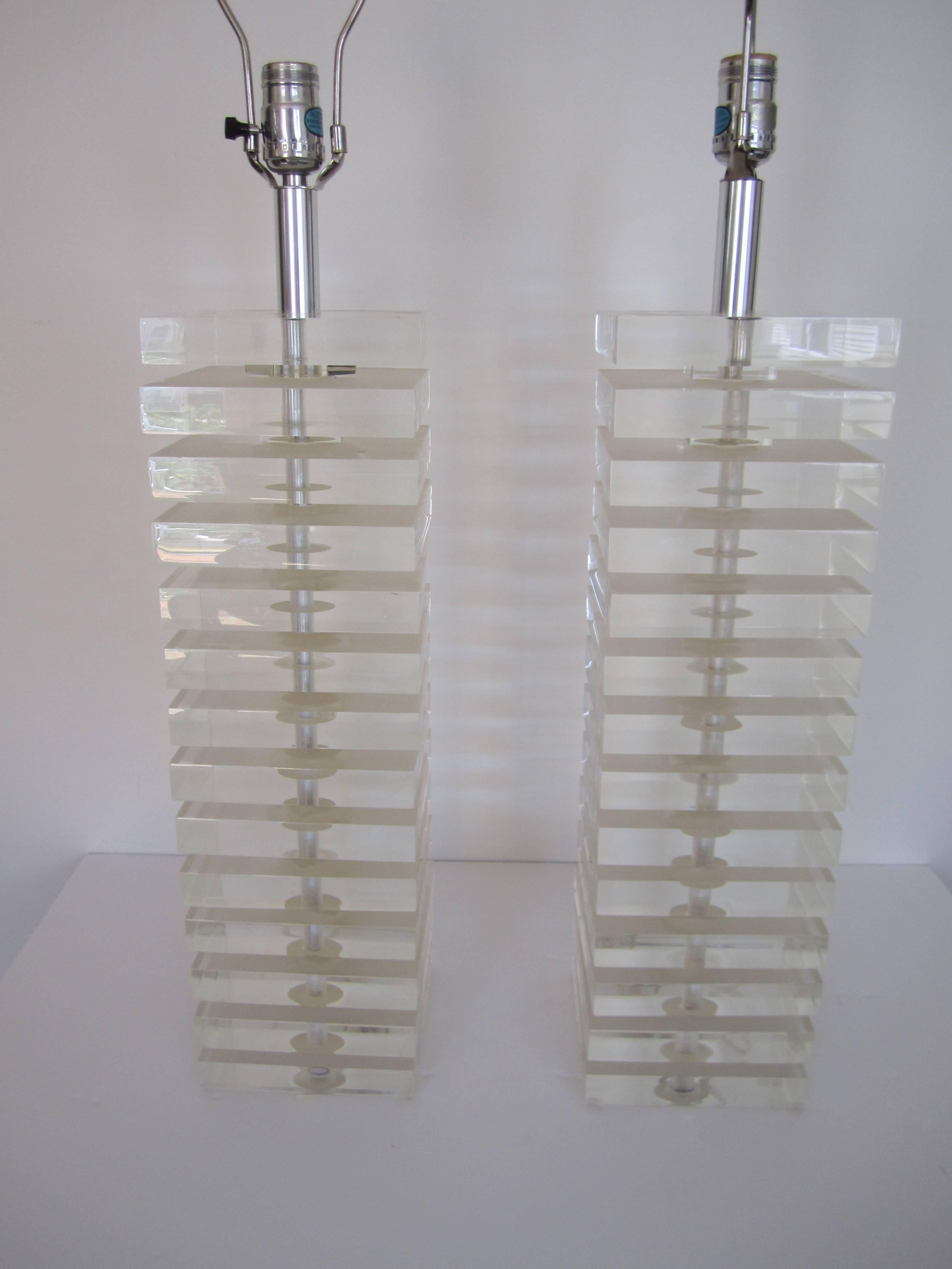 20th Century Designer Lucite Table Lamps by George Bullitt, Pair