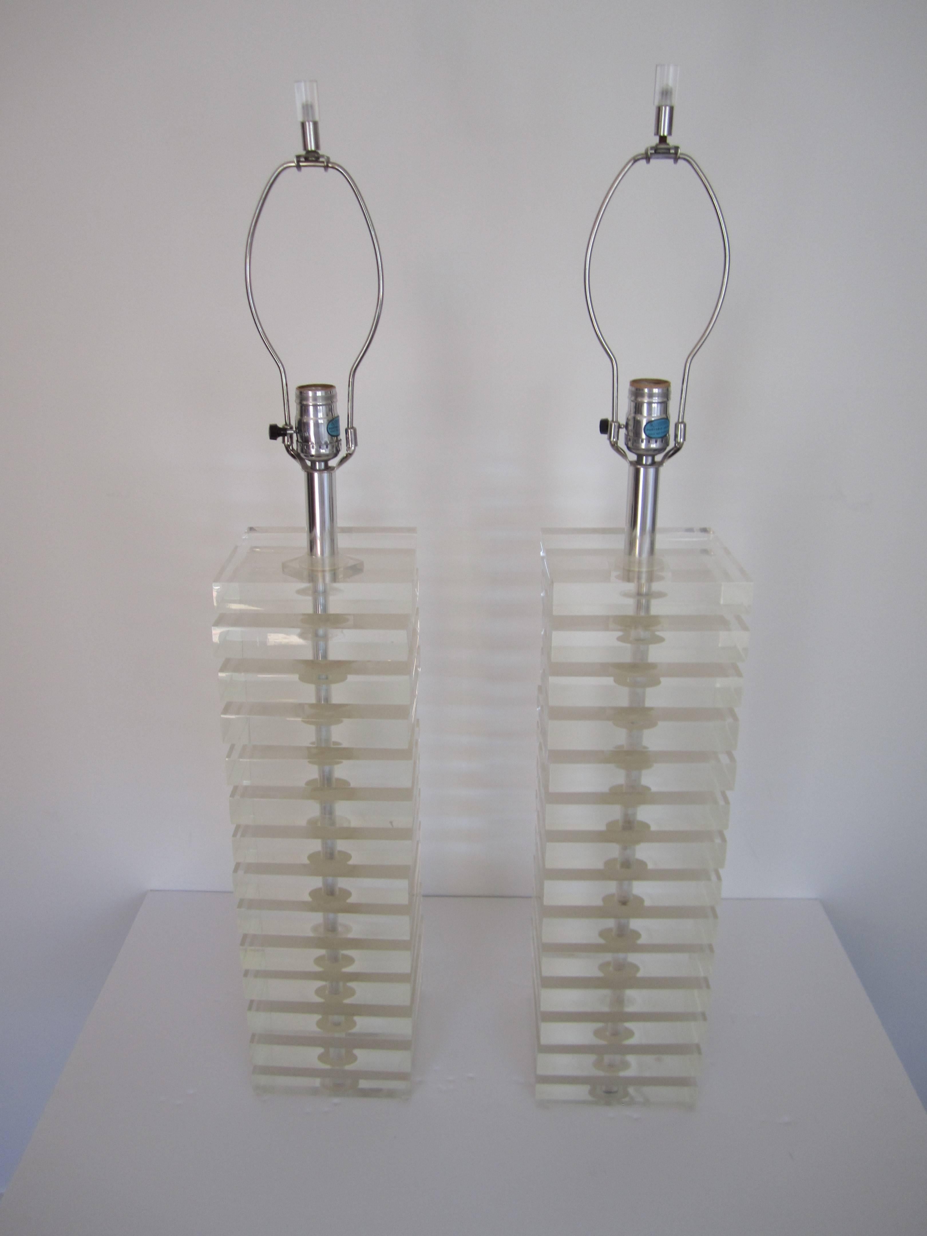 Designer Lucite Table Lamps by George Bullitt, Pair 1