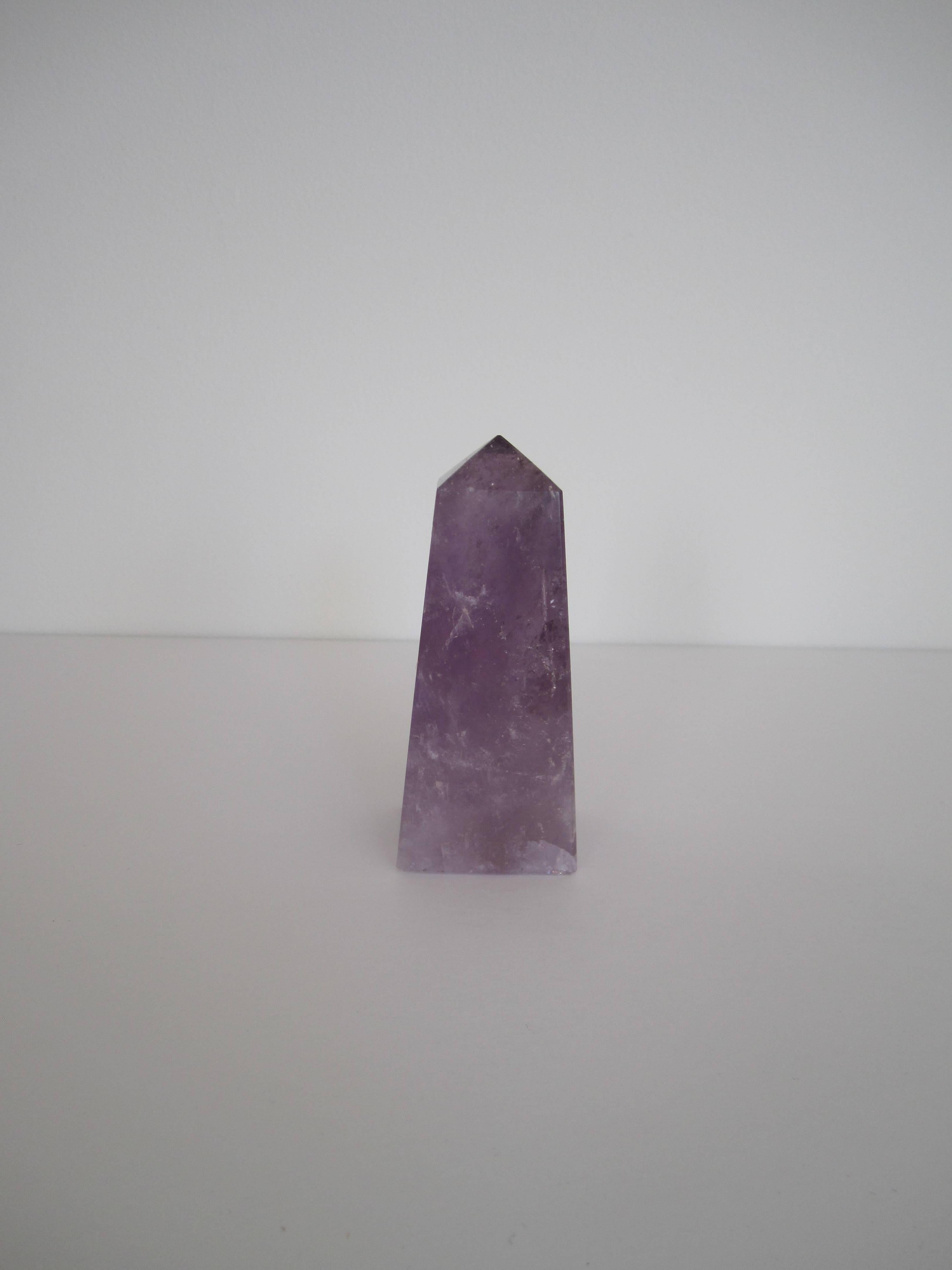 Carved Obelisk Sculpture in Purple Amethyst 