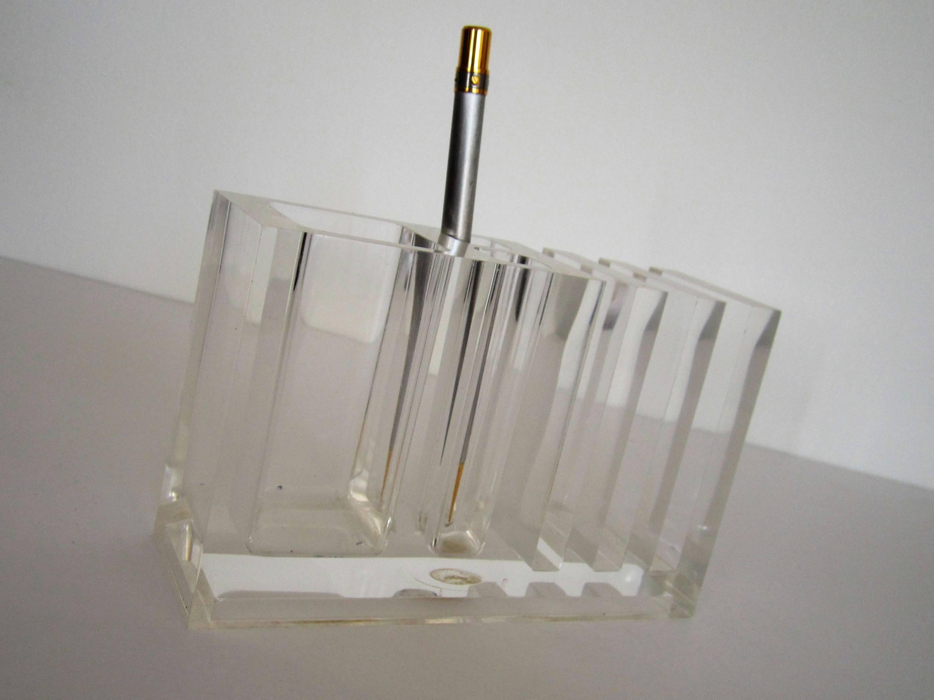 Post-Modern Italian Postmodern Lucite Pen or Pencil Desk Holder By Designer Rede Guzzini