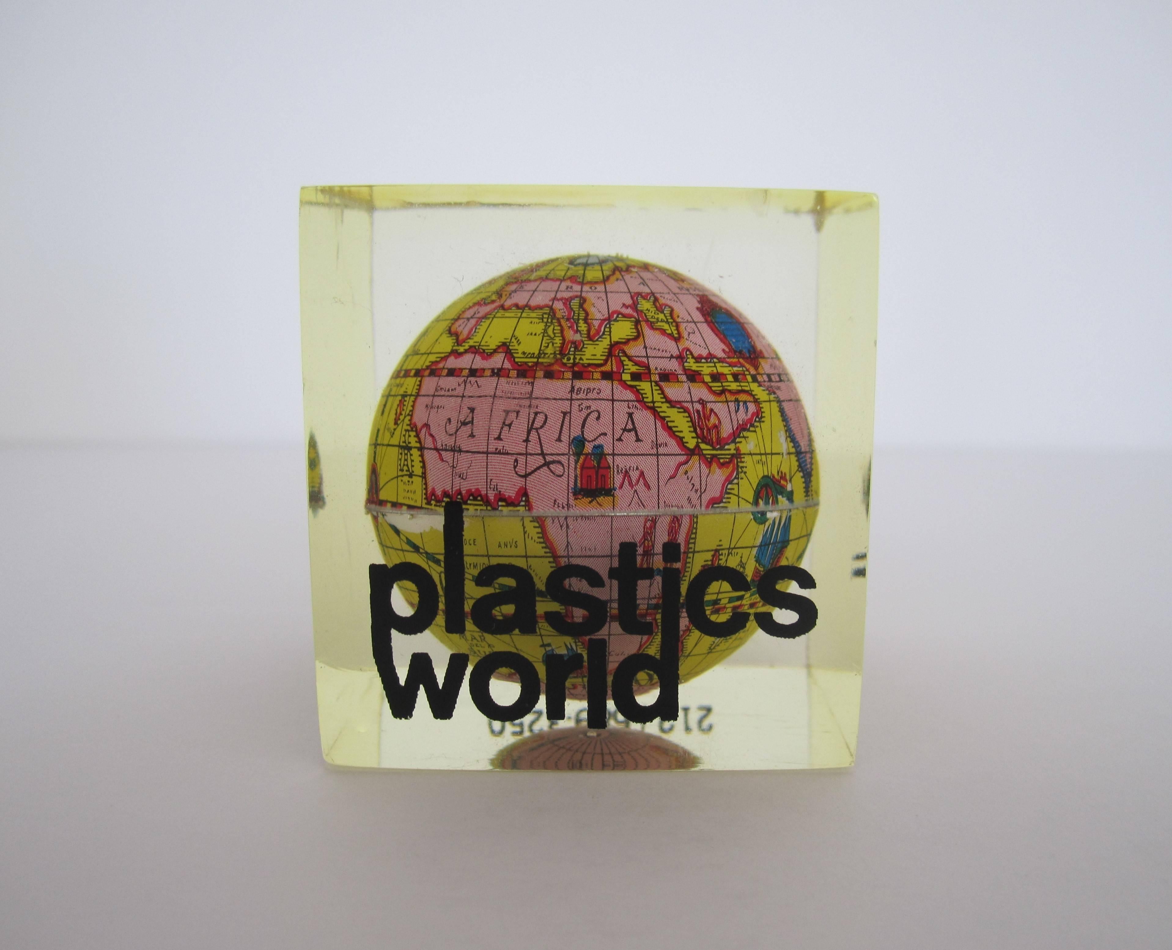 American Vintage Modern World Globe Encased in Lucite