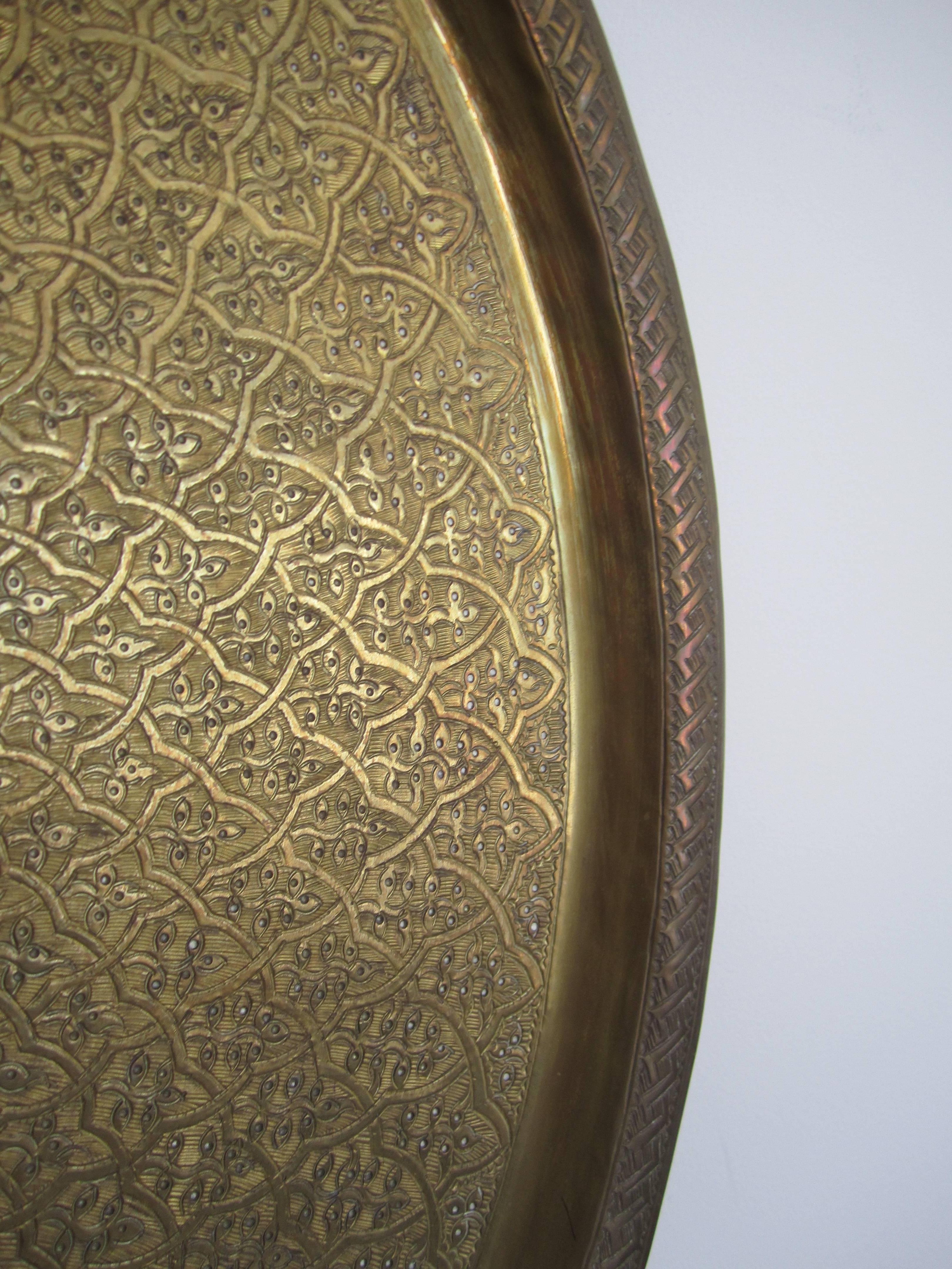 Large Vintage Middle Eastern Brass Serving Tray, 1970s In Excellent Condition In New York, NY