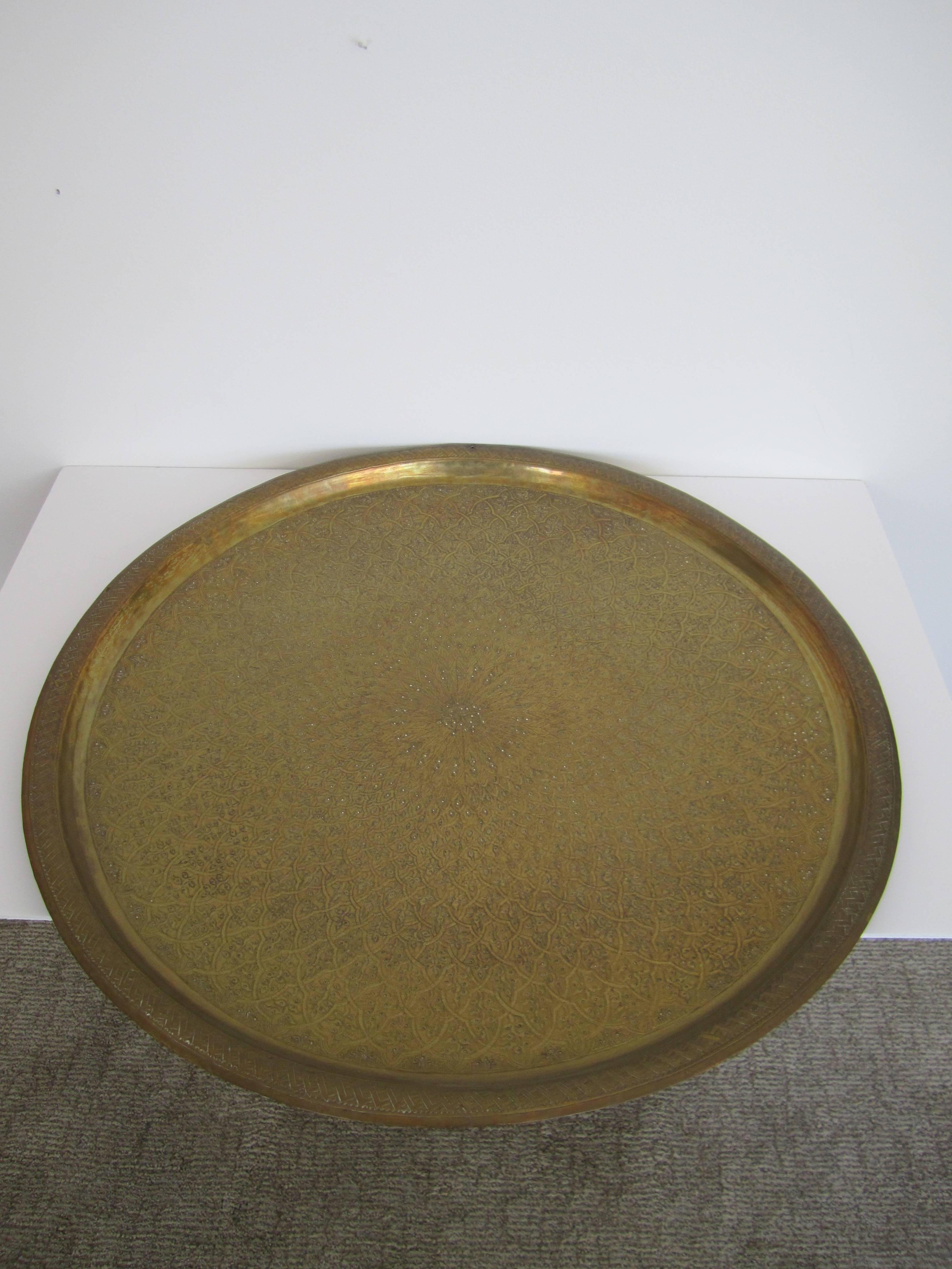 Large Vintage Middle Eastern Brass Serving Tray, 1970s 1