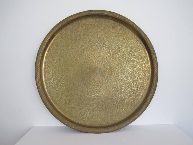 Large Vintage Middle Eastern Brass Serving Tray, 1970s at 1stdibs