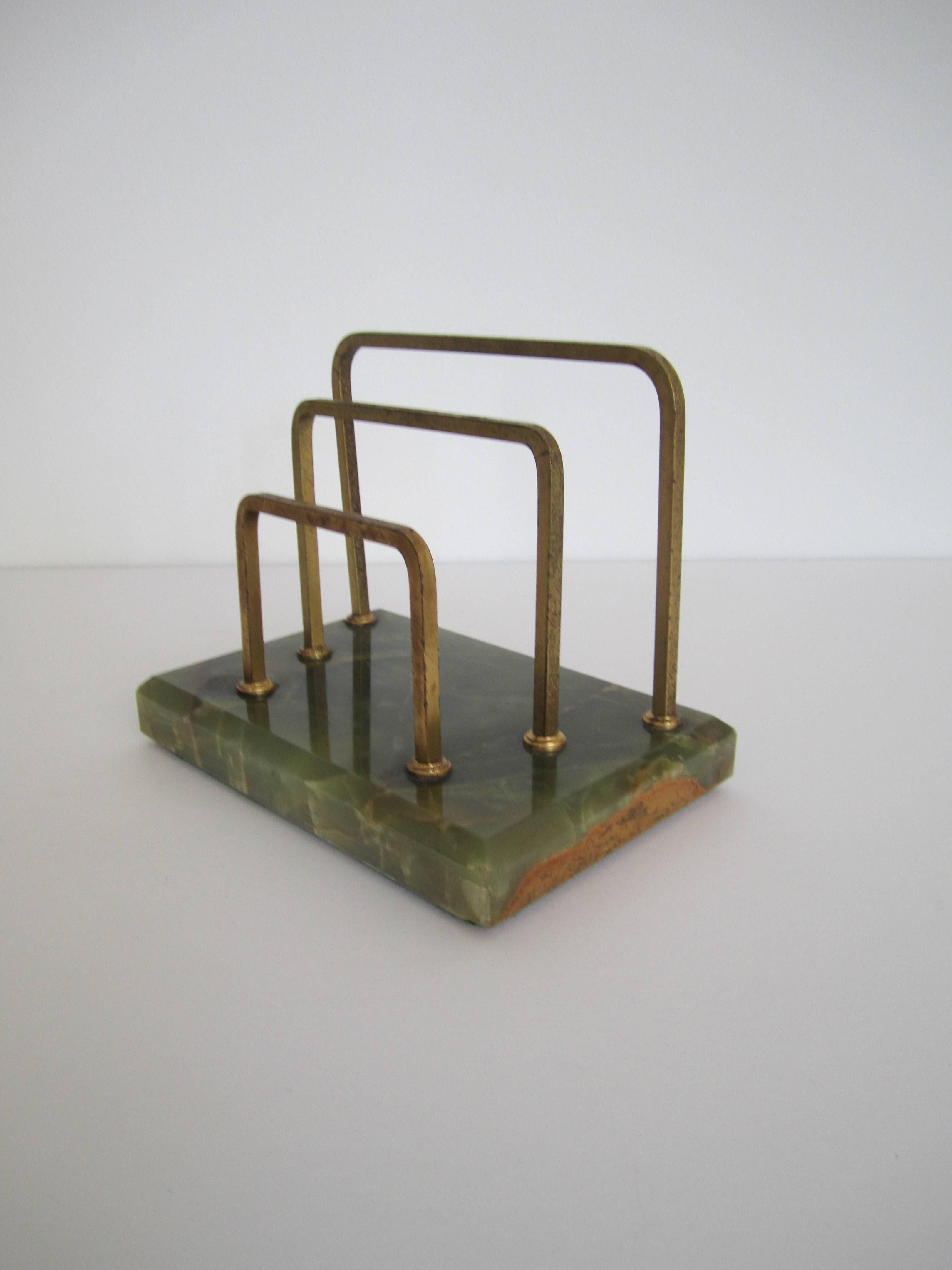 Vintage Brass and Green Onyx Mail or Letter Desk Organizer 2