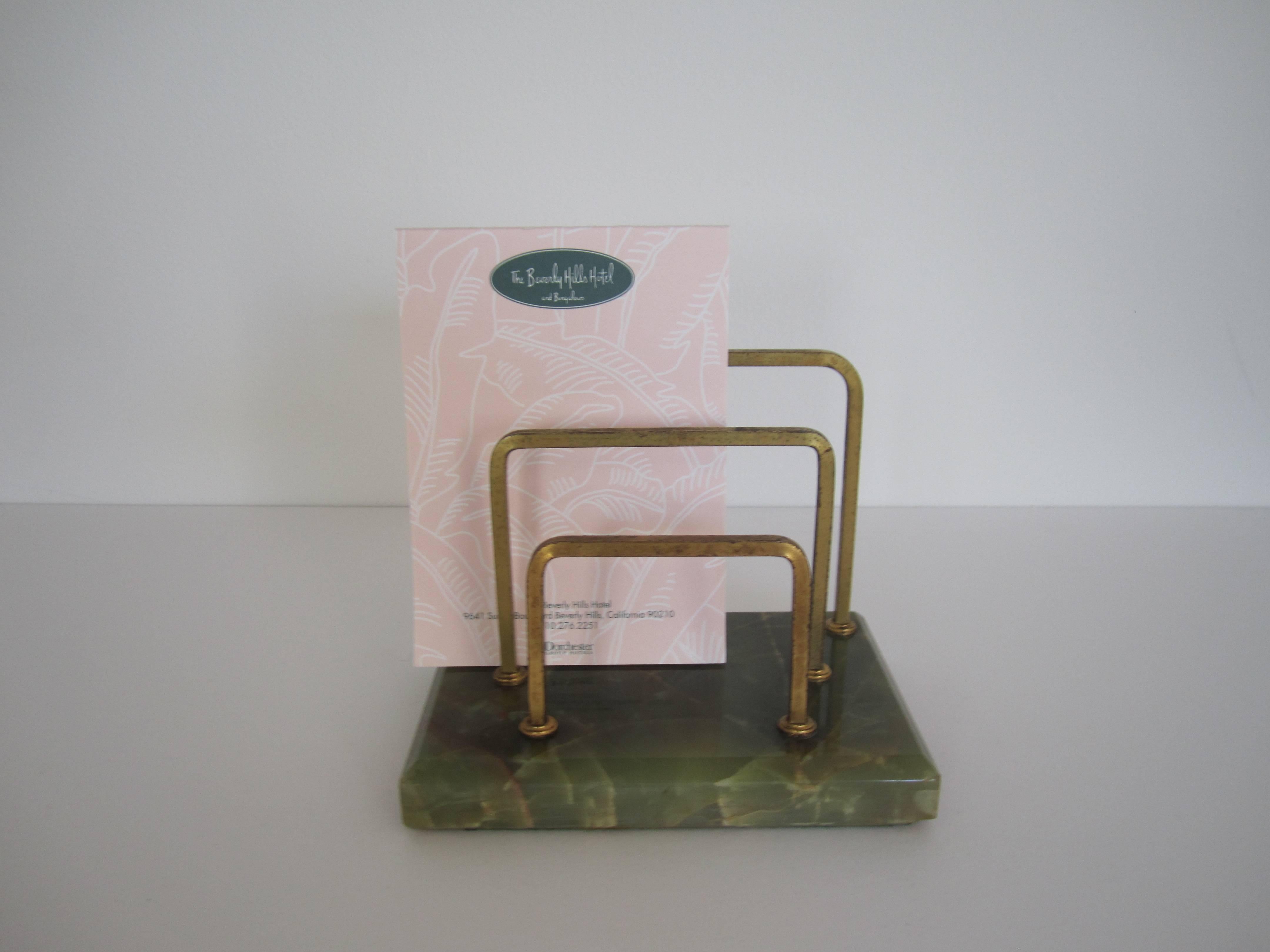 20th Century Vintage Brass and Green Onyx Mail or Letter Desk Organizer
