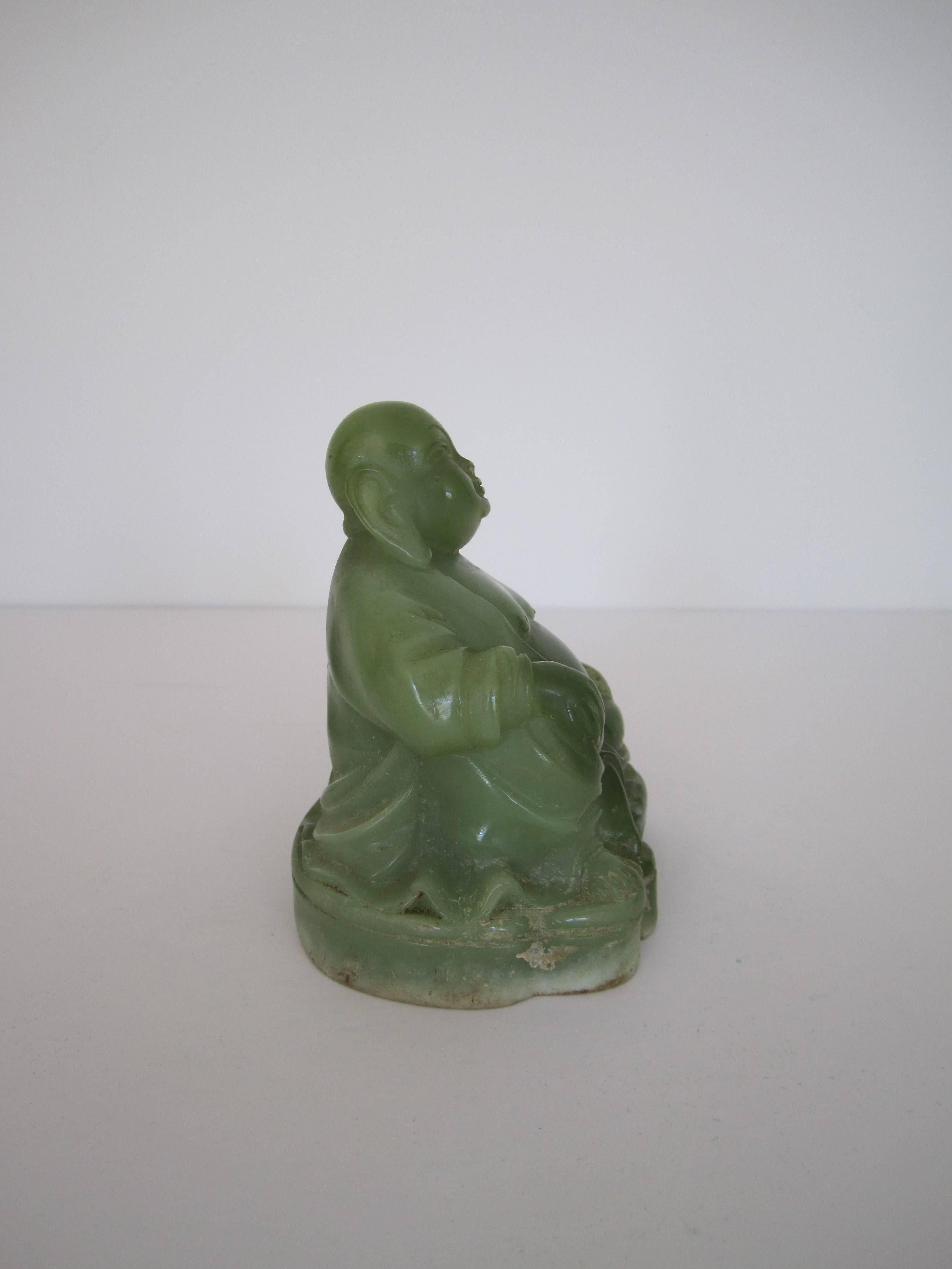 Molded Vintage Jade Green Resin Seated Buddha Sculpture