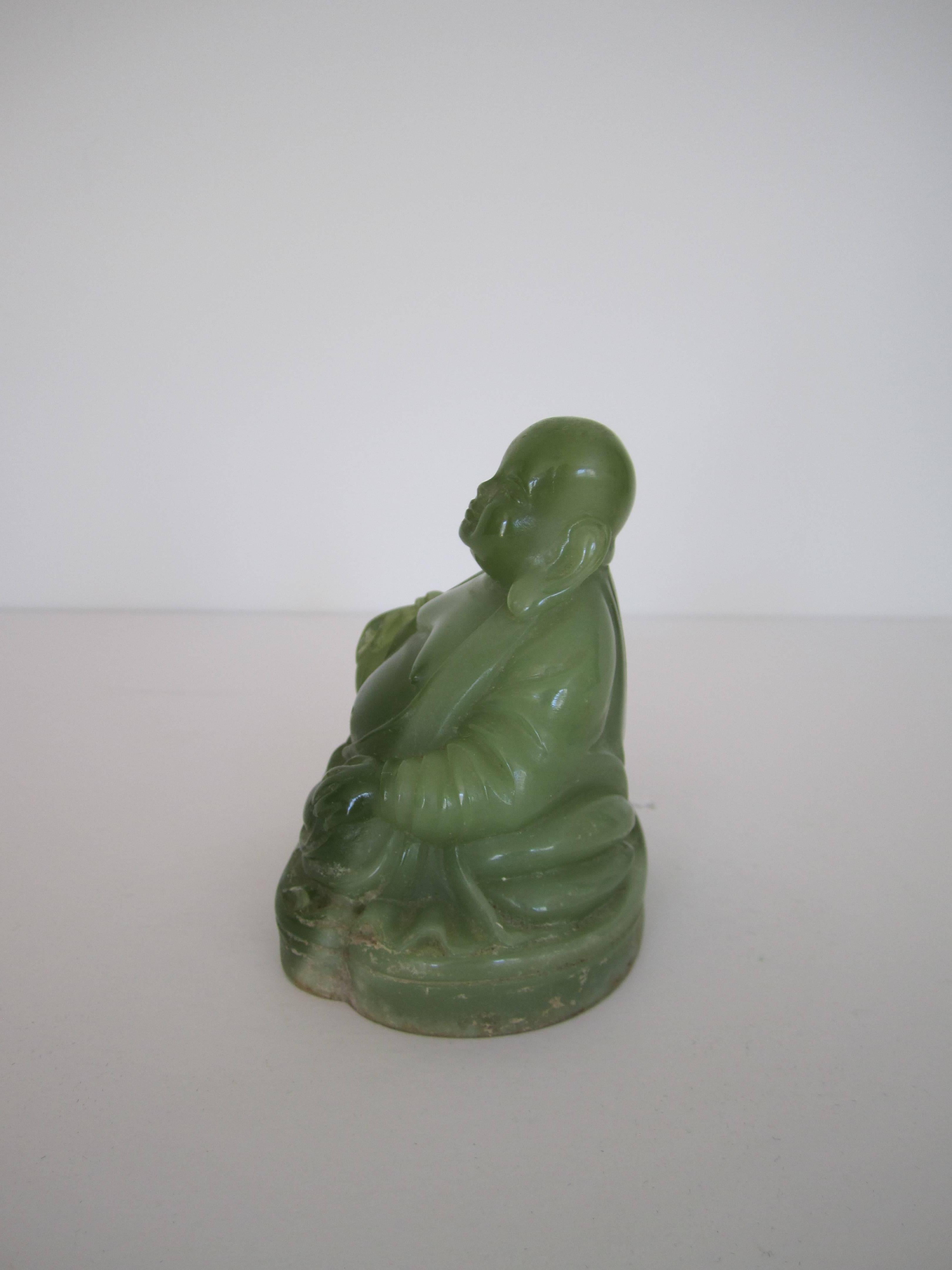 Vintage Jade Green Resin Seated Buddha Sculpture In Good Condition In New York, NY