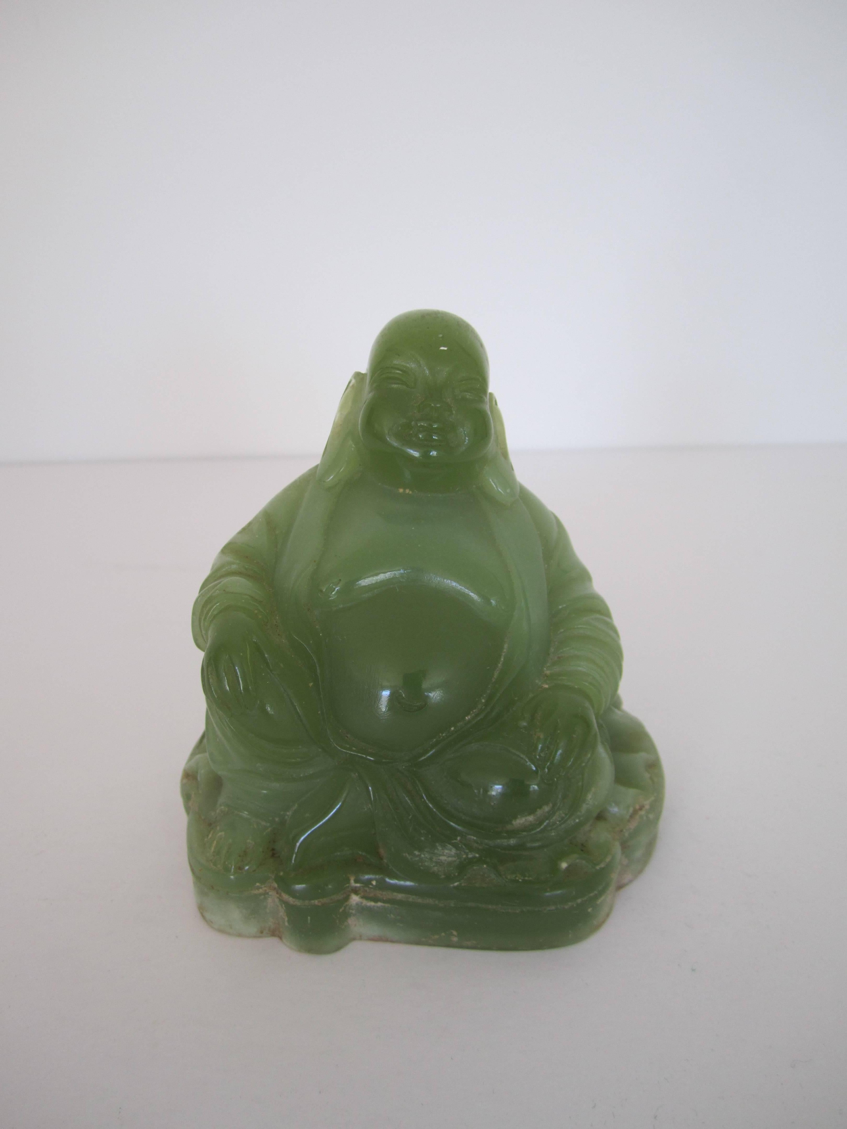 Chinoiserie Vintage Jade Green Resin Seated Buddha Sculpture