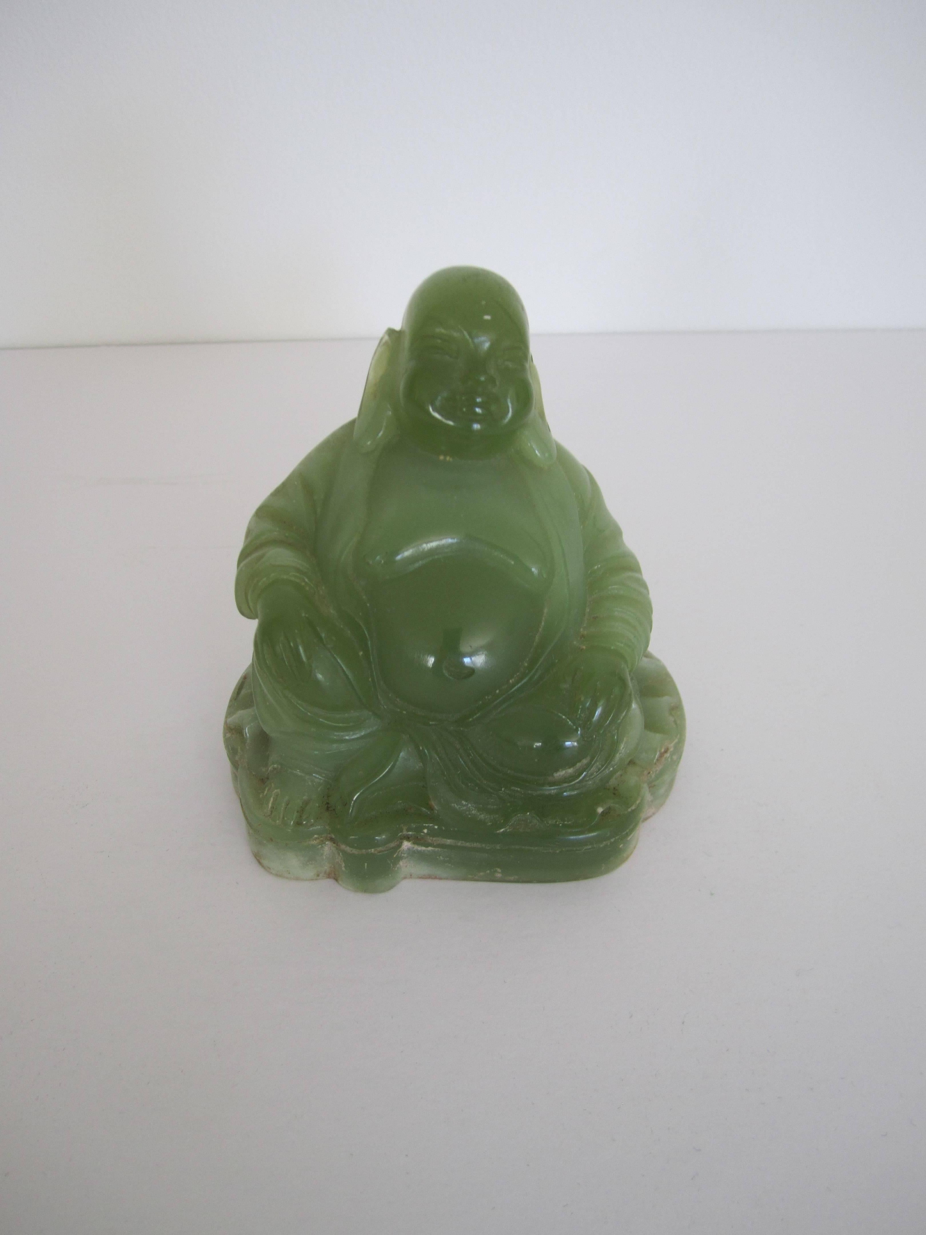 Vintage Jade Green Resin Seated Buddha Sculpture 2