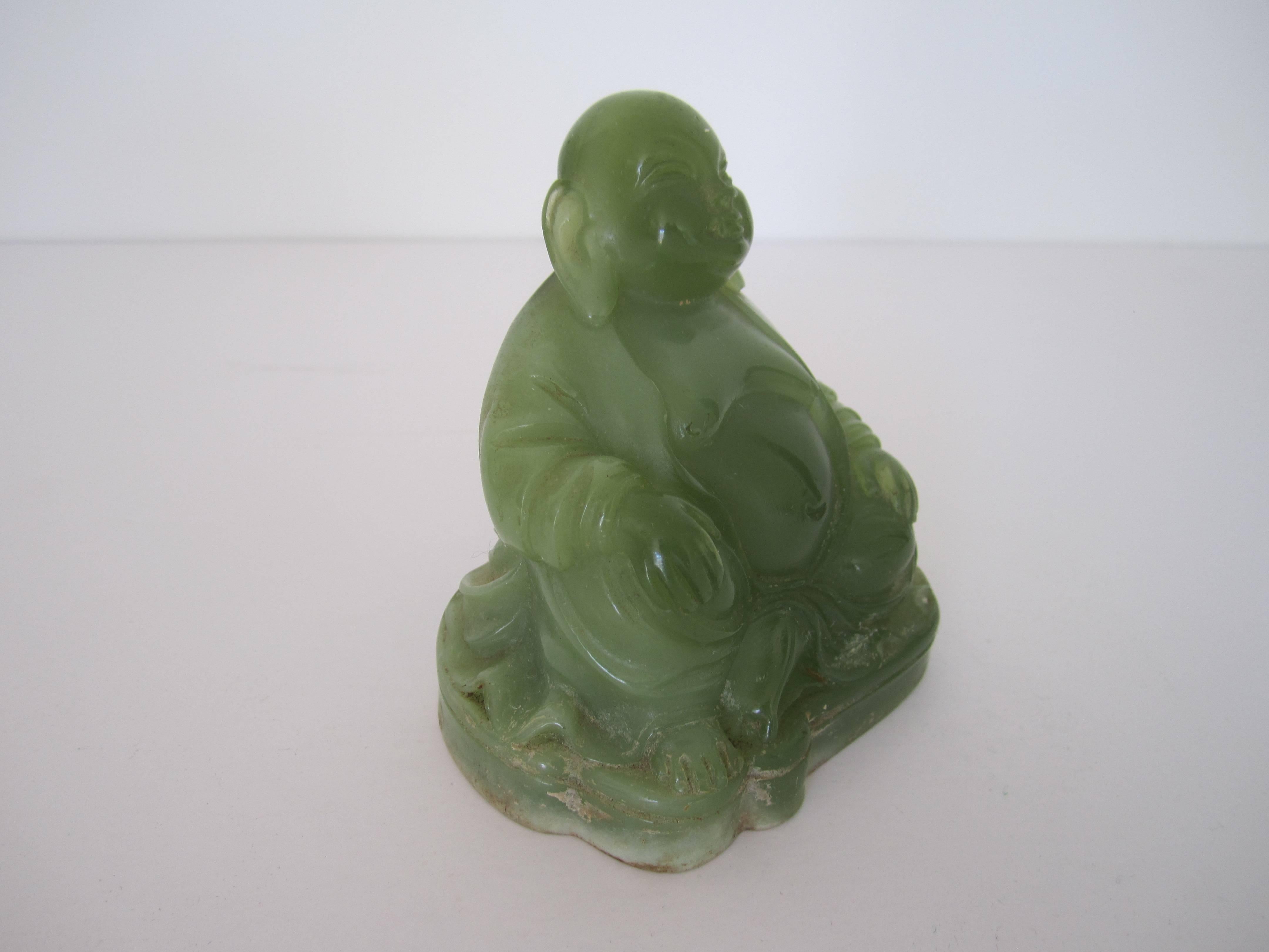 20th Century Vintage Jade Green Resin Seated Buddha Sculpture
