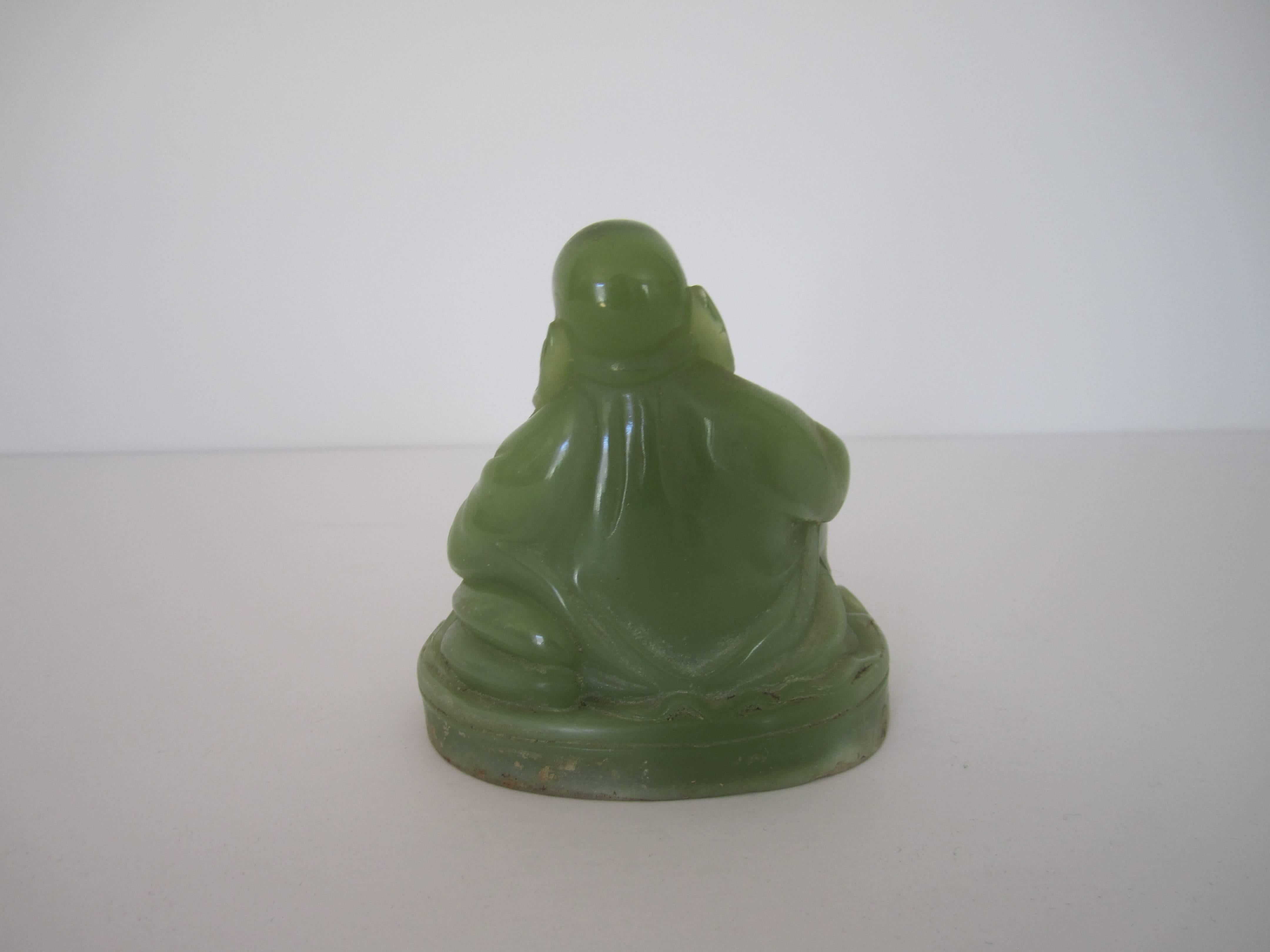 Vintage Jade Green Resin Seated Buddha Sculpture 1