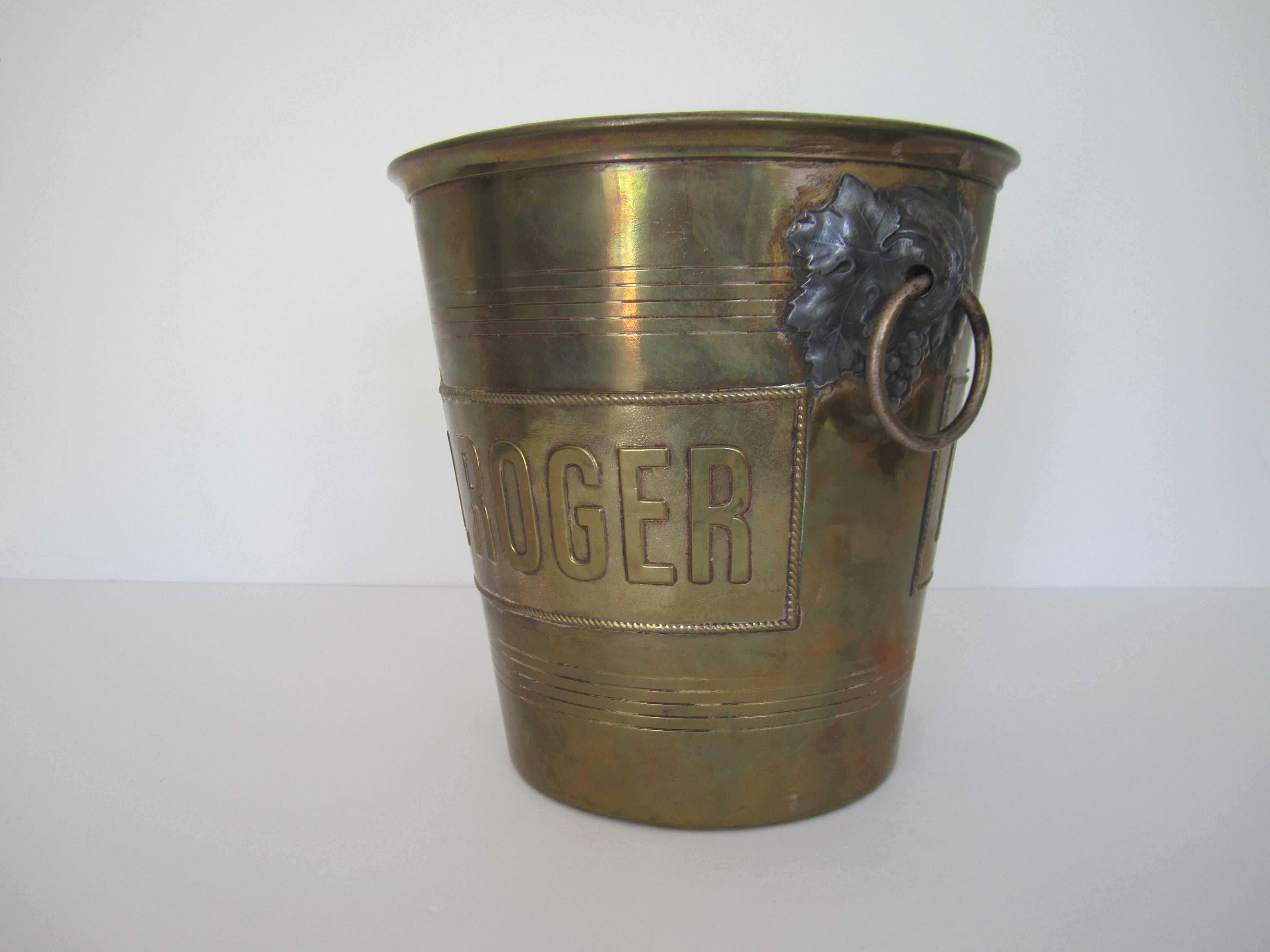 Embossed Vintage Brass 'Pol Roger' Champagne Ice Bucket, Paris