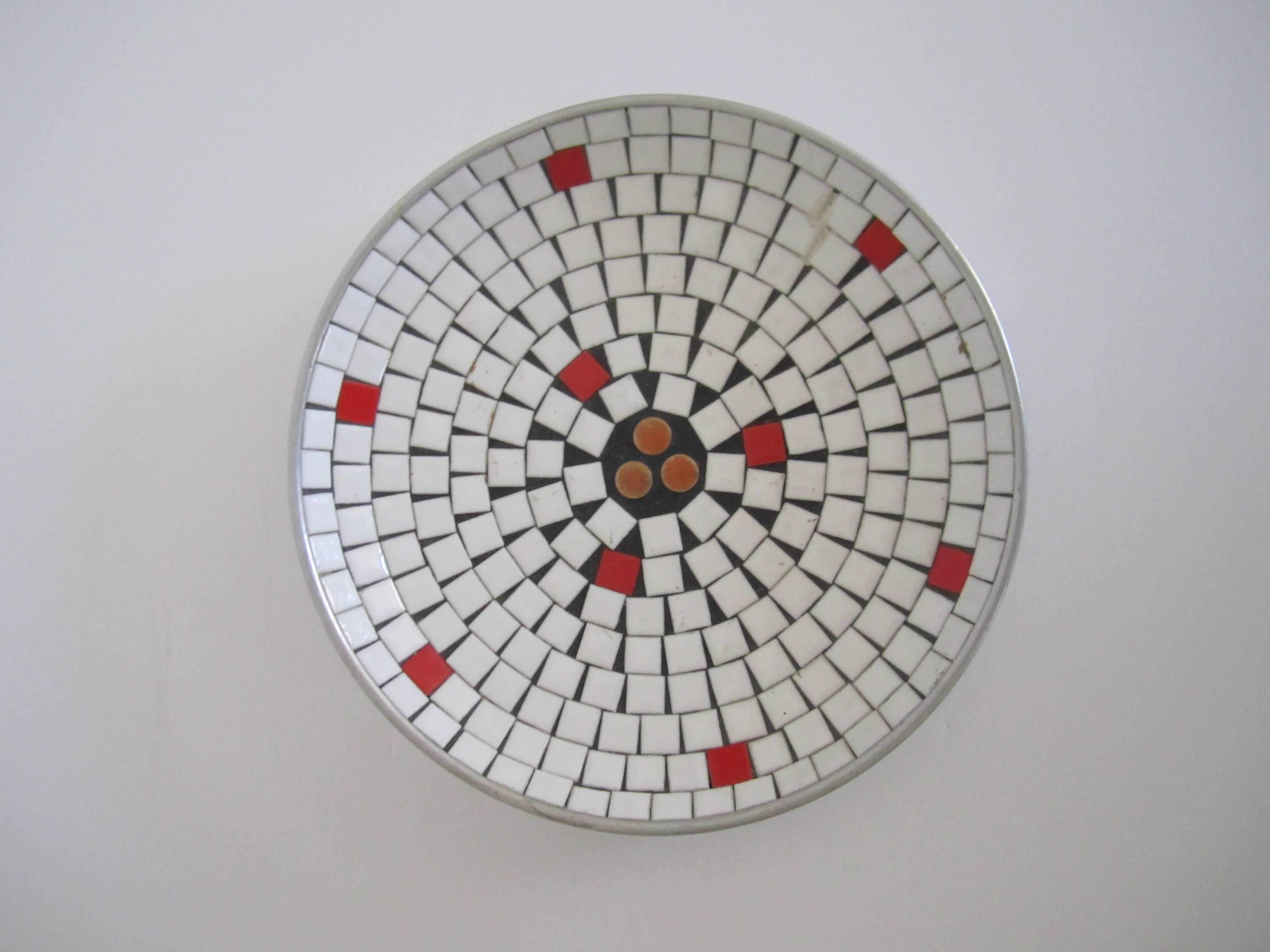 Glazed Mid-Century Modern White Mosaic Ceramic Tile Dish or Bowl