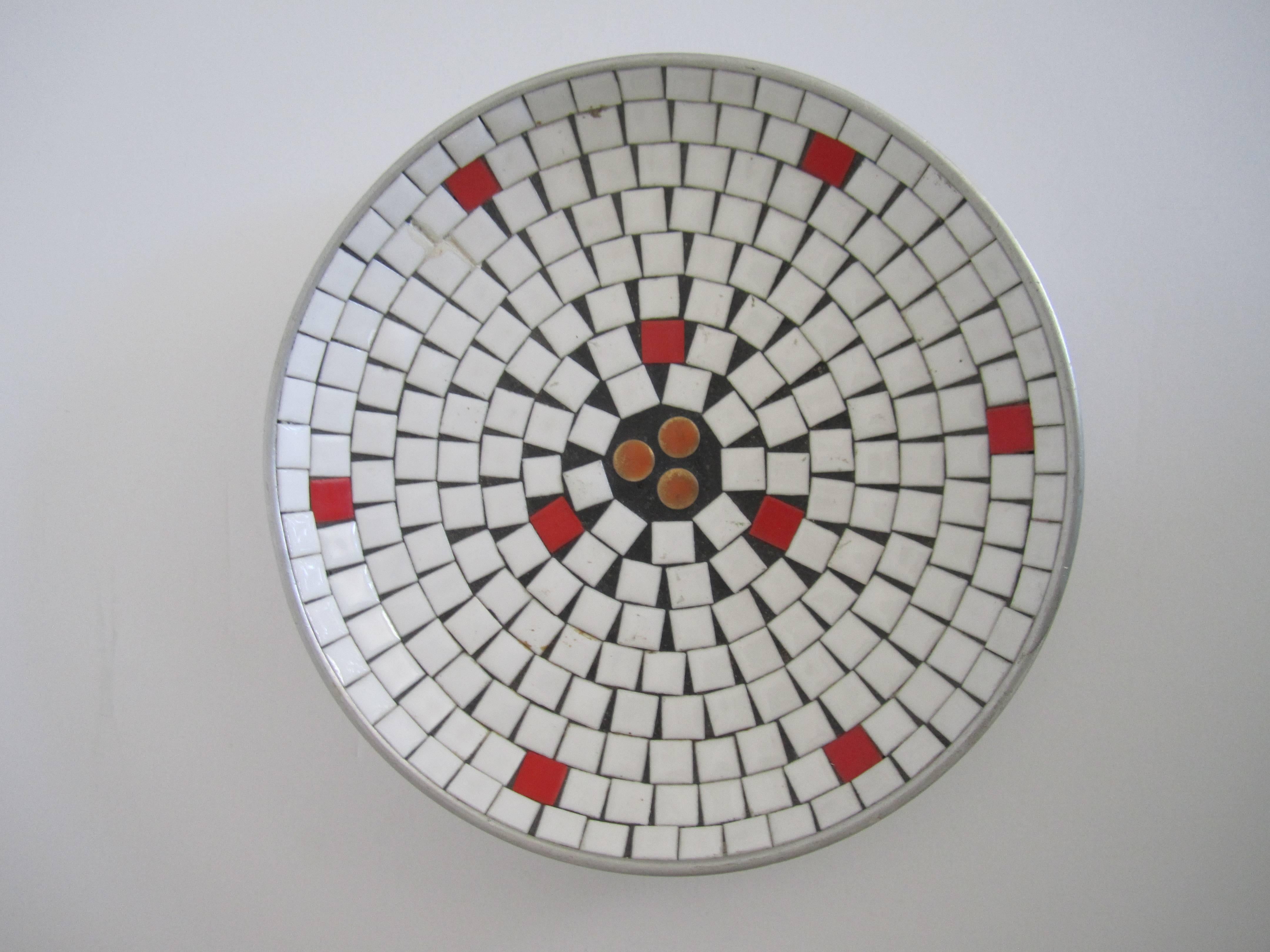 20th Century Mid-Century Modern White Mosaic Ceramic Tile Dish or Bowl