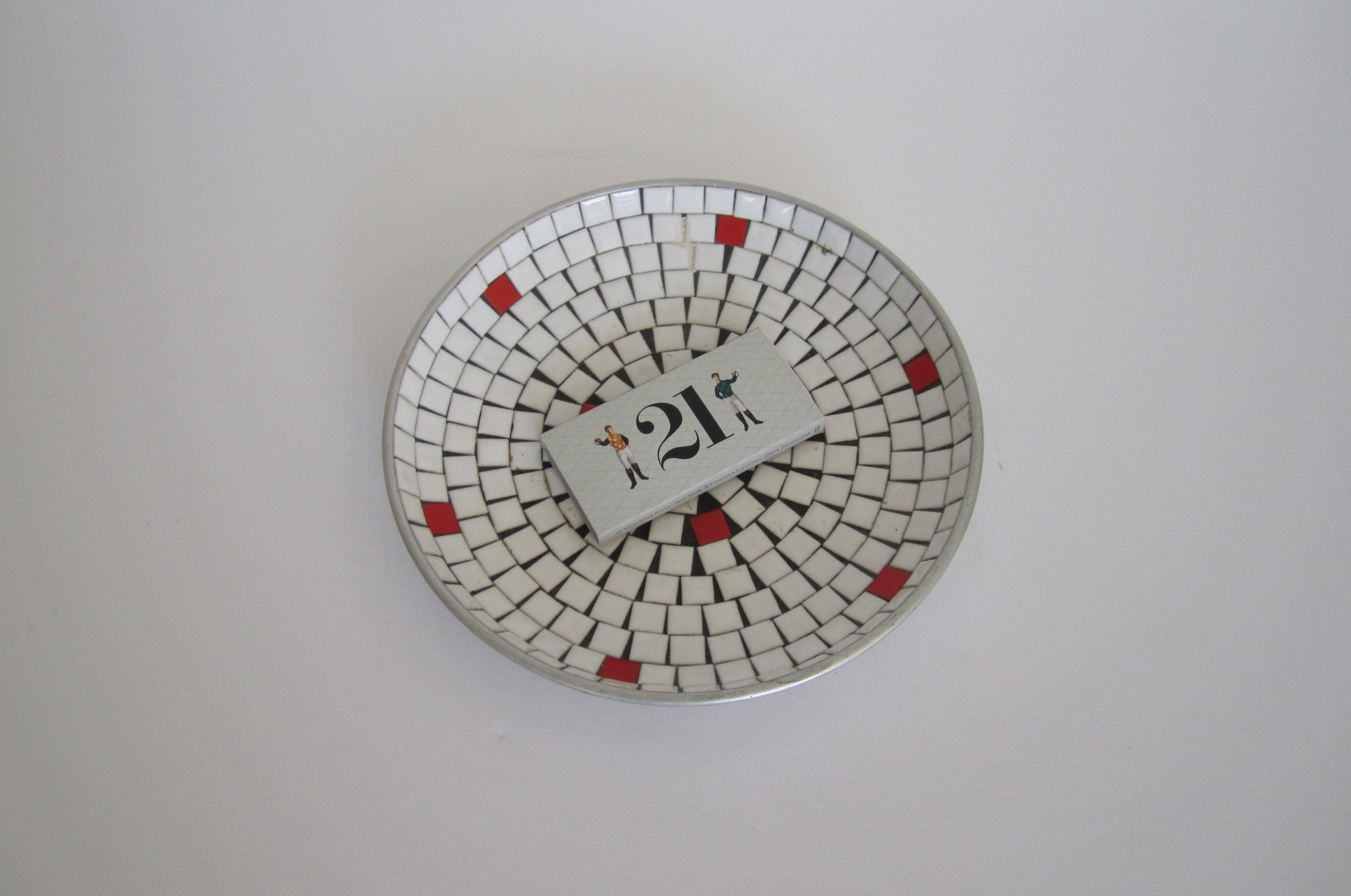 Metal Mid-Century Modern White Mosaic Ceramic Tile Dish or Bowl