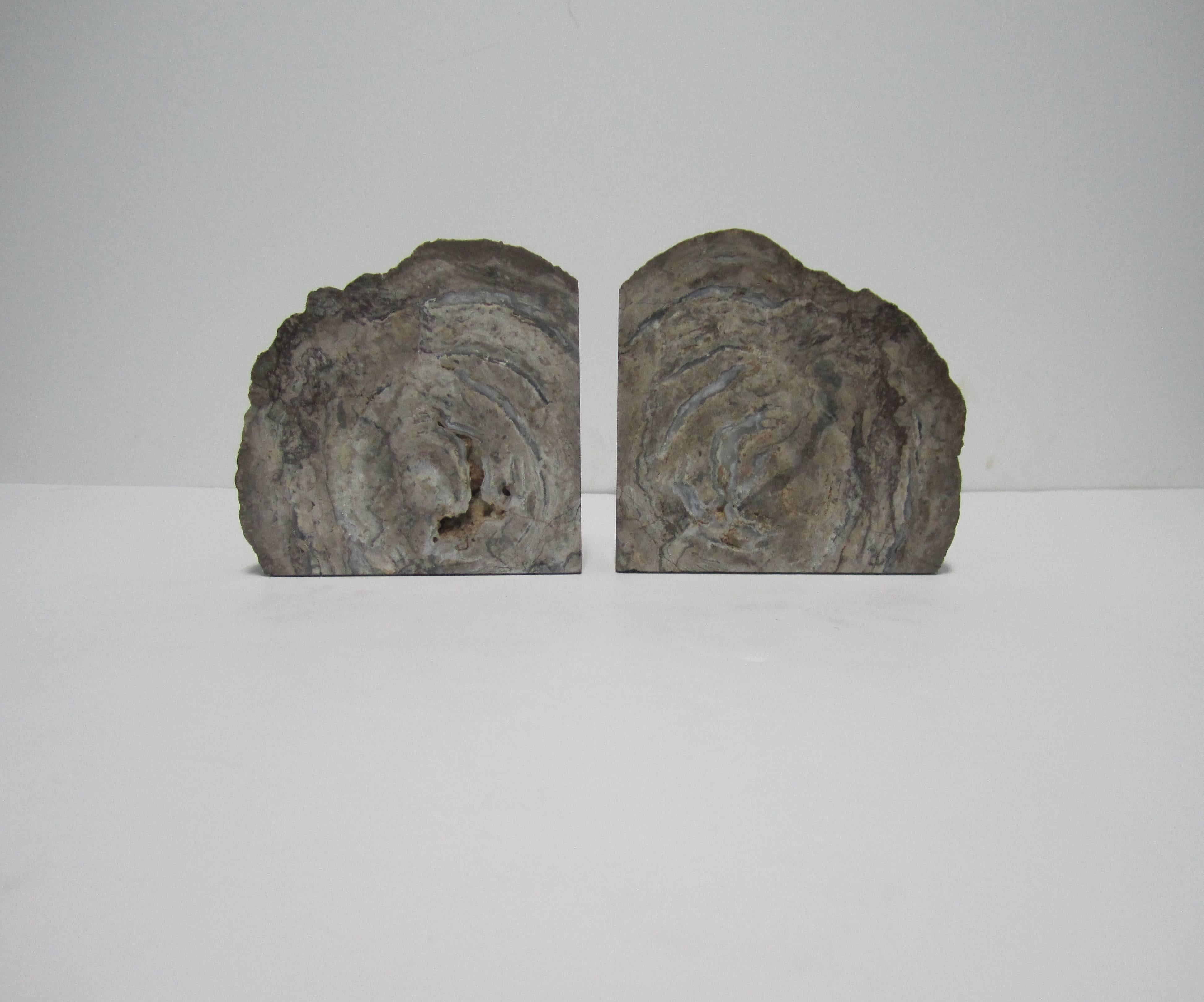 Late 20th Century Pair of Vintage Grey Geode Bookends